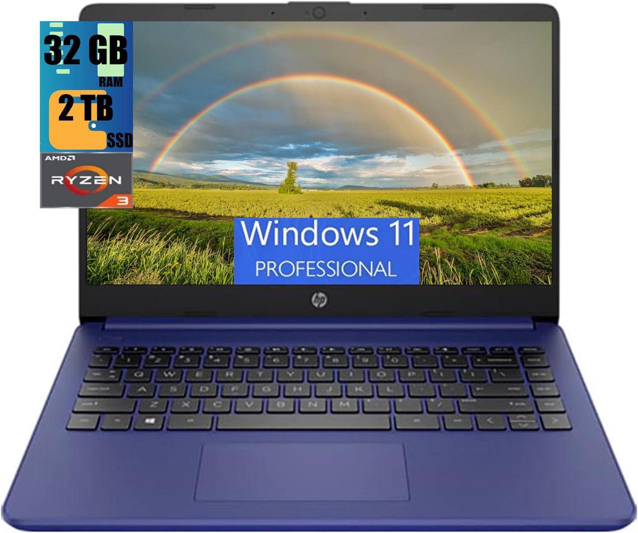 HP 14z Laptop, 14.0" HD Display, AMD Ryzen 3 5300U 4-Cores Processor, AMD Radeon Graphics, 32GB DDR4  2TB PCIe SSD, WiFi 6, Bluetooth, HD Webcam, SD Reader, Windows 11 Pro