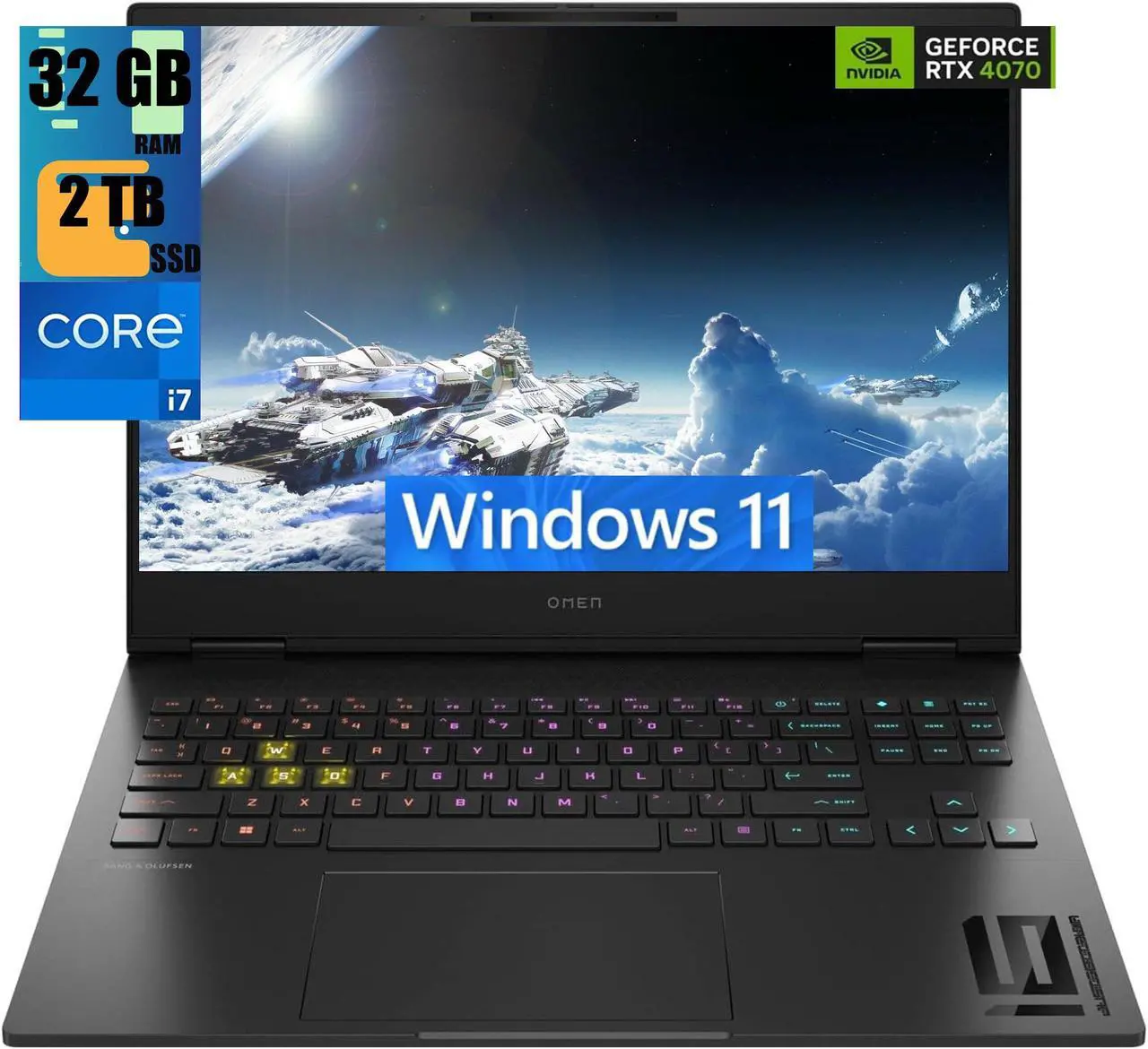 Main image of HP OMEN 16 Gaming Laptop, 16.0" 240 Hz WQXGA Display, Intel Core i7-13700HX 16-Core Processor, GeForce RTX 4070 8GB GDDR6, 32GB DDR5  2TB PCIe SSD, 4-Zone RGB KYB, Thunderbolt 4, Windows 11