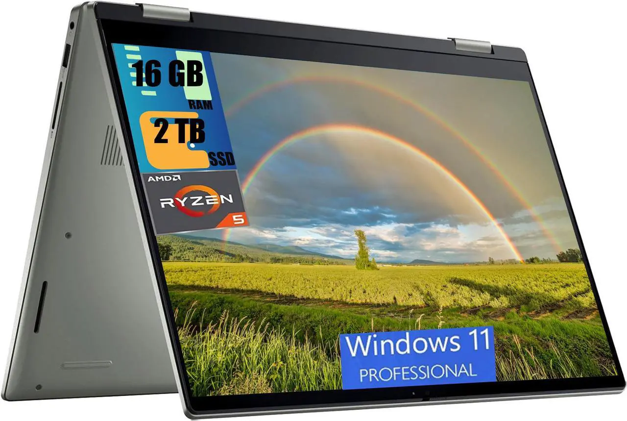 Main image of Dell Inspiron 14 2-in-1 Laptop, 14" FHD+ Touchscreen, AMD Ryzen 5 5625U 6 cores Processor, AMD Radeon Graphics, 16GB DDR4  2TB PCIe SSD, Backlit Keyboard, Fingerprint Reader, Windows 11 Pro