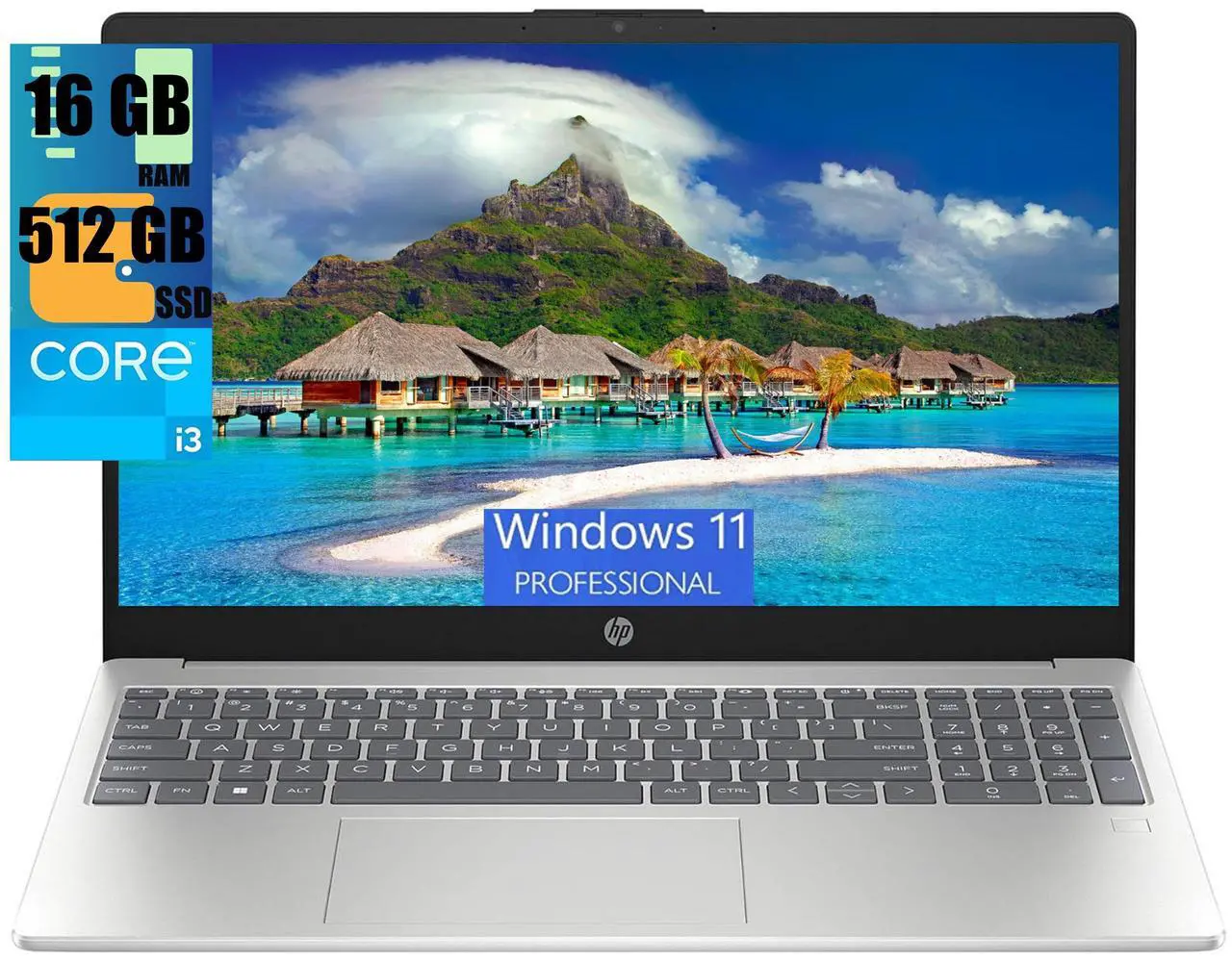 Main image of HP 15 Laptop, 15.6" FHD (1920 x 1080) Display, Intel Core i3-N305 8 Cores Processor, Intel UHD Graphics, 16GB DDR4  512GB PCIe SSD, Wi-Fi 6 and Bluetooth 5.3, Fingerprint, Windows 11 Pro