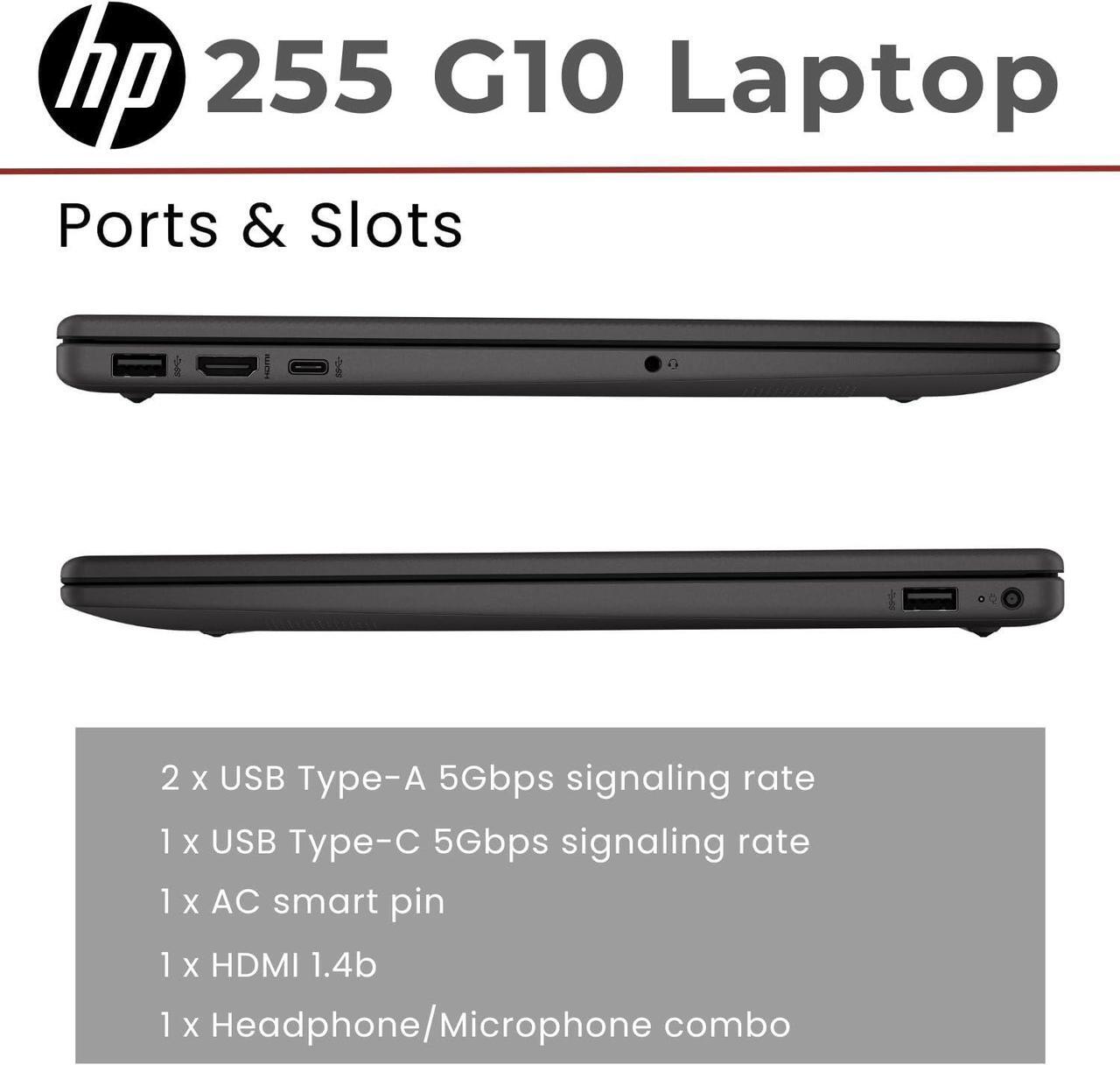 Alt view image 5 of 5 - HP 255 G10 15 Business Laptop, 15.6" FHD (1920 x 1080) Display, AMD Ryzen 7 7730U 8 Cores Processor, AMD Radeon Graphics, 32GB DDR4  512GB PCIe SSD, Webcam, Wi-Fi 6, Windows 11