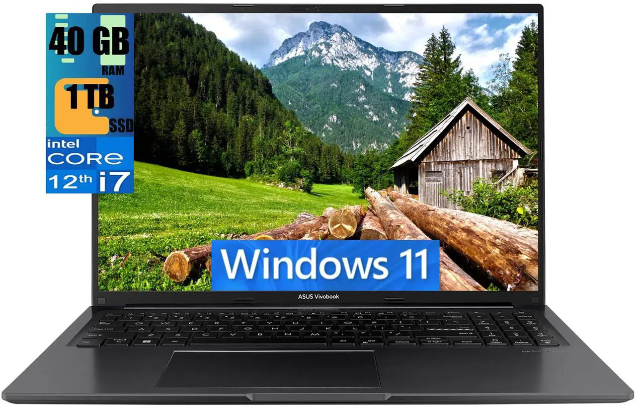 Main image of ASUS Vivobook 16 Laptop, 16" FHD+ (1920 x 1200) Display, Intel Core i7-1255U 10 Cores Processor, Intel Iris Xe Graphics, 40GB DDR4  1TB PCIe SSD, Webcam, HDMI, Wi-Fi, Windows 11