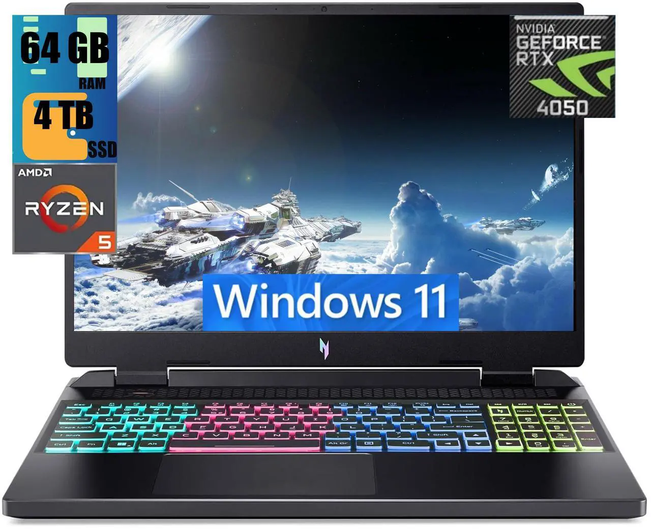 Main image of Acer Nitro 16 Gaming Laptop, 16" WUXGA 165Hz Display, AMD Ryzen 5 7640HS Hexa-Core Processor, GeForce RTX 4050 6GB Graphic, 64GB DDR5  4TB PCIe SSD, WiFi 6E, RGB Backlit KB, Windows 11