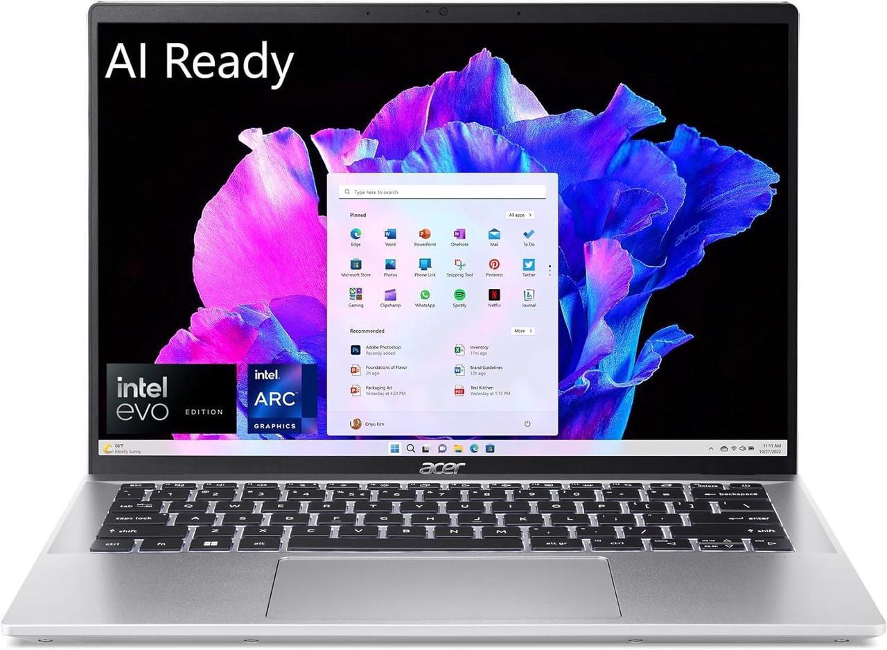 Alt view image 2 of 7 - Acer Swift Go 14 Intel Evo Laptop, 14" WUXGA Touchscreen, Intel Ultra 7 155H 16-Core Processor, Intel Arc Graphics, 16GB  DDR4  1TB PCIe SSD, Wi-Fi Backlit Keyboard Fingerprint, Windows 11 Home