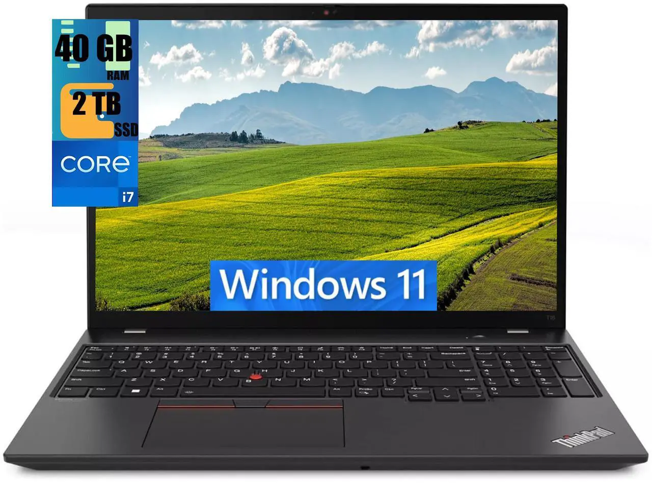 Main image of Lenovo ThinkPad T16 Business Laptop, 16" FHD+ Display, Intel 10 Cores i7-1355U Processor, Intel Iris Xe Graphics, 40GB DDR4  2TB PCIe SSD, Fingerprint, Webcam, Ethernet, Wi-Fi 6E, Windows 11