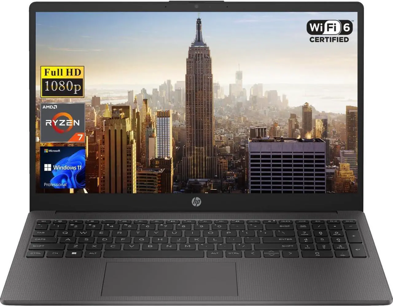 Alt view image 2 of 5 - HP 255 G10 15 Business Laptop, 15.6" FHD (1920 x 1080) Display, AMD Ryzen 7 7730U 8 Cores Processor, AMD Radeon Graphics, 32GB DDR4  1TB PCIe SSD, Webcam, Wi-Fi 6, Windows 11