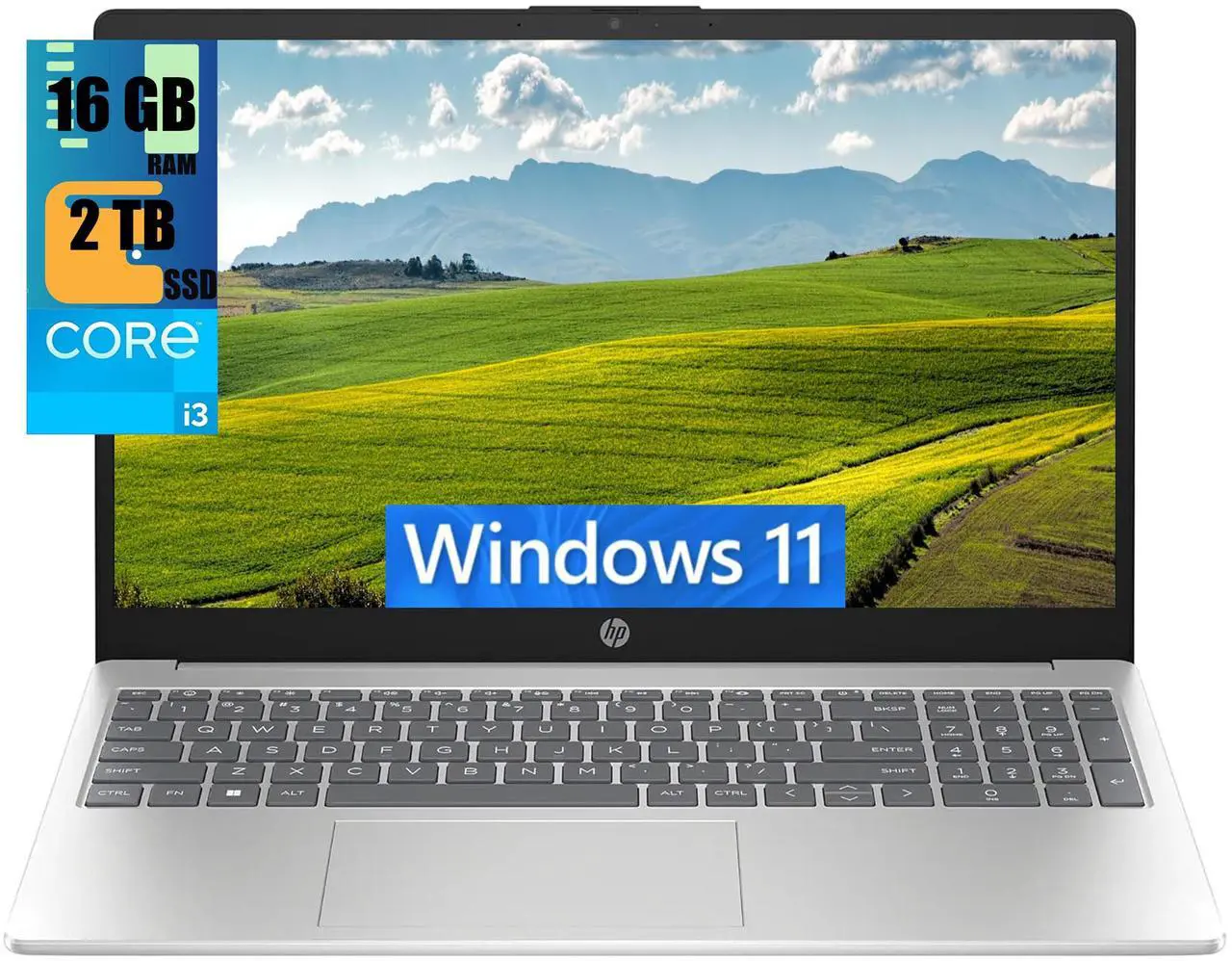 Main image of HP 17 Laptop, 17.3" FHD (1920 x 1080) Display, Intel Core i3-1215U 6 cores Processor, Intel UHD Graphics, 16GB DDR4  2TB PCIe SSD, Wi-Fi 5 and Bluetooth 5 720p HD Privacy Camera, Windows 11
