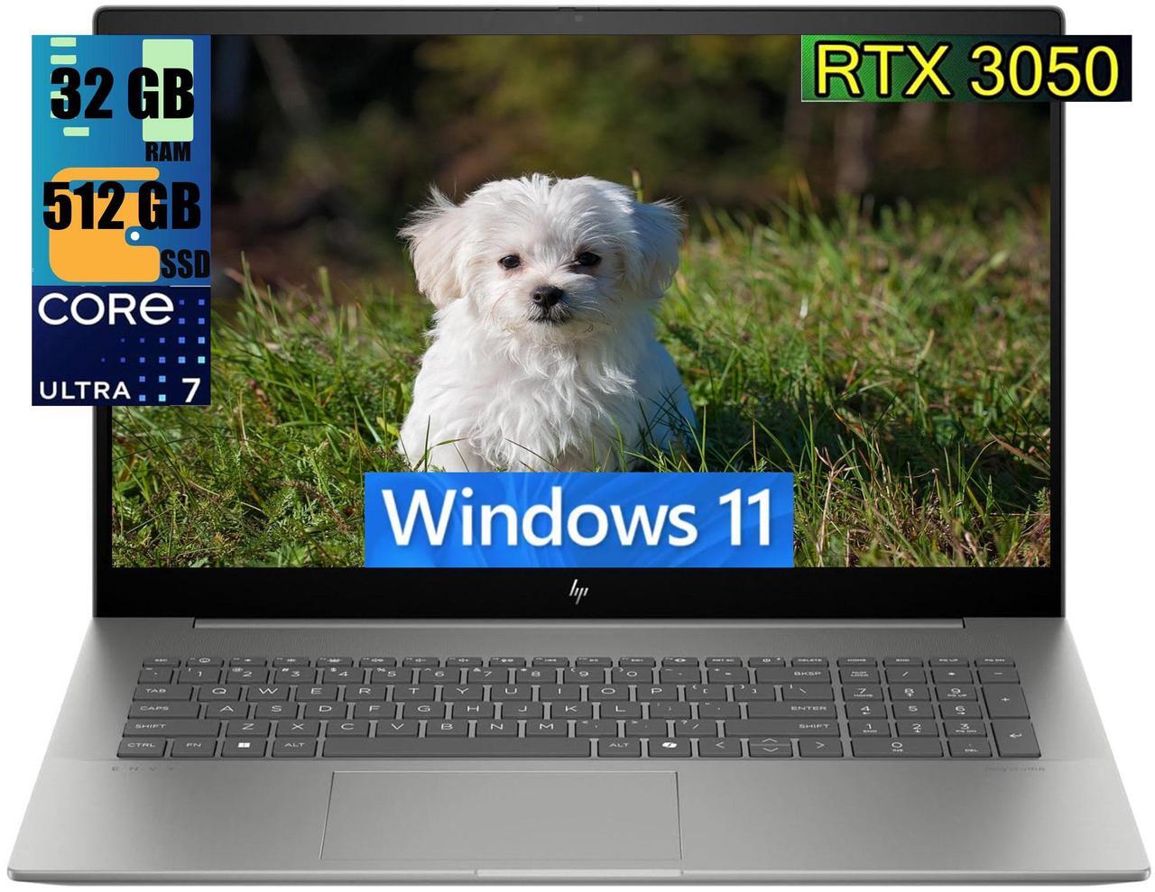 Main image of HP Envy 17 Laptop, 17.3" FHD Touchscreen, Intel Core Ultra 7 155U 12-Cores Processor, GeForce RTX 3050 4GB GDDR6, 32GB DDR4  512GB PCIe SSD, Backlit KYB, 2 Thunderbolt 4, WiFi 6E, Windows 11