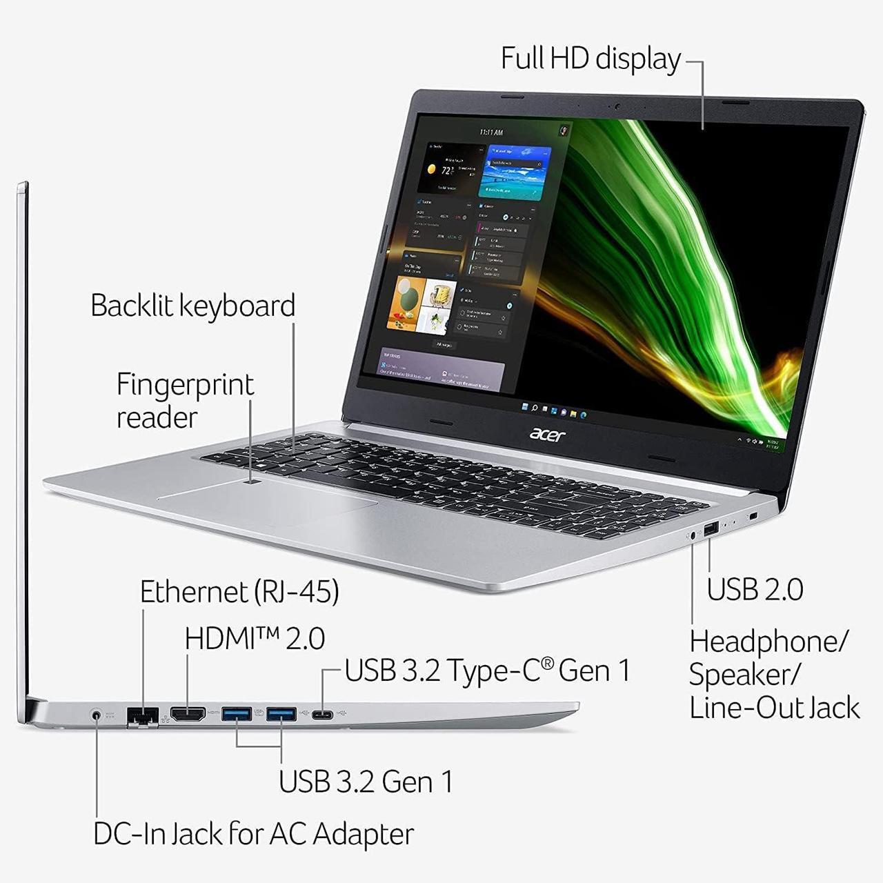 Alt view image 3 of 7 - Acer Aspire 5 15 Slim Laptop, 15.6" Full HD Display, AMD Ryzen 7 3700U Quad-Core Mobile Processor, AMD Radeon Graphics, 16GB DDR4  1TB PCIe SSD, Wi-Fi 6 Backlit Keyboard Fingerprint, Windows 11