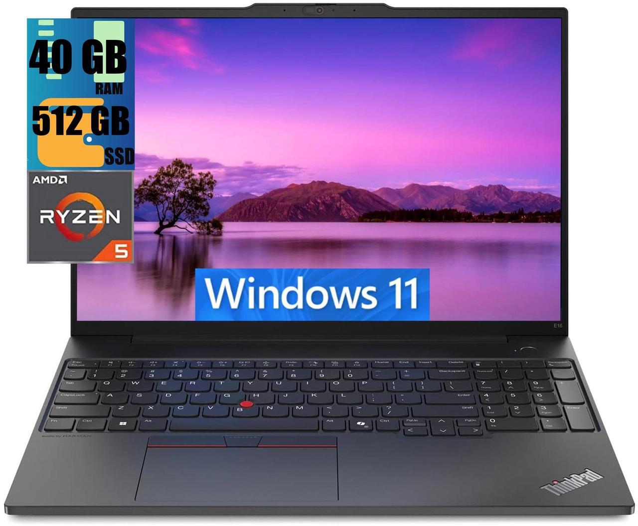 Main image of Lenovo ThinkPad E16 Business Laptop, 16" FHD+ Display, AMD Ryzen 5 7530U 6 Cores Processor, AMD Radeon Graphics, 40GB DDR4  512GB PCIe SSD, Webcam, Fingerprint Reader, Wi-Fi 6, Windows 11