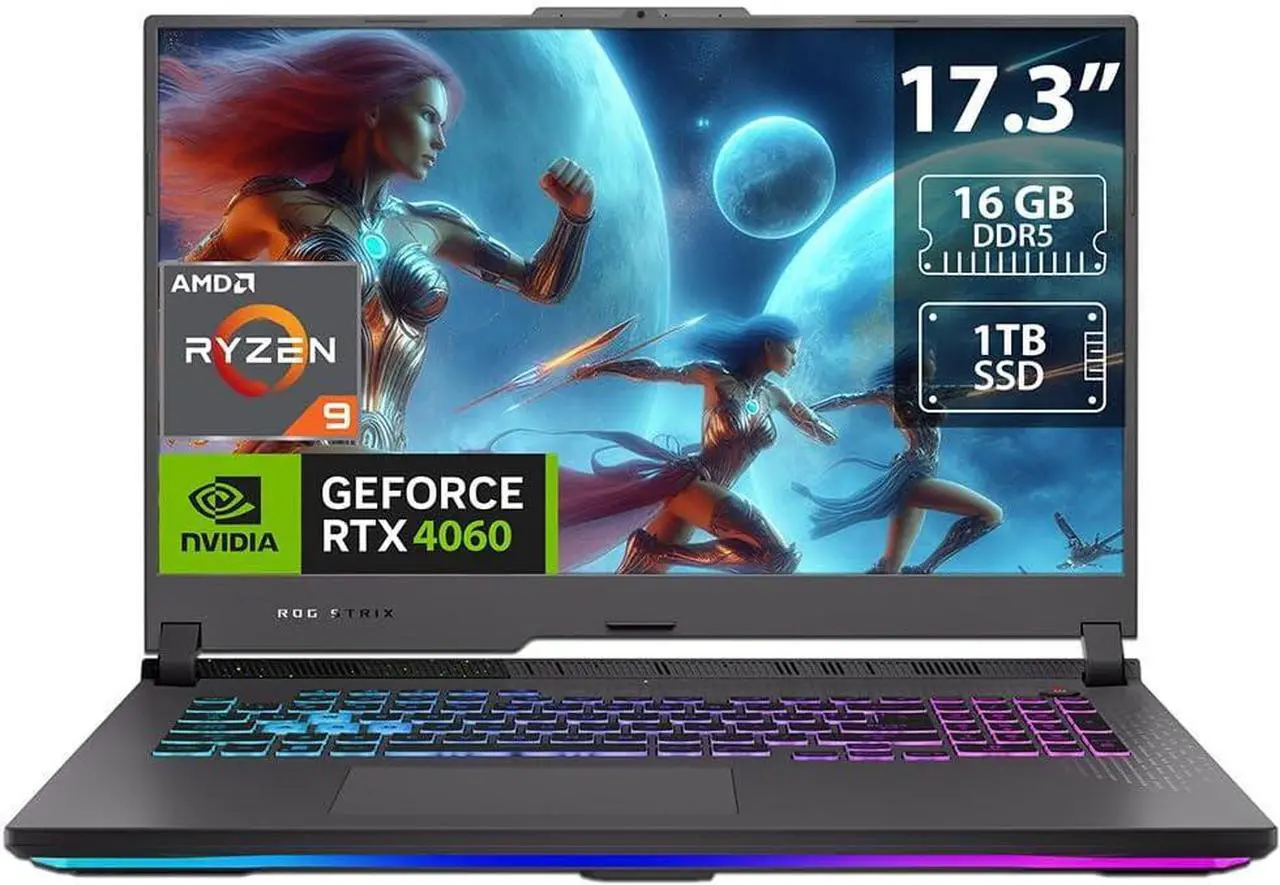 Alt view image 2 of 7 - ASUS ROG Strix G17 Gaming Laptop, 17.3" FHD (1920 x 1080) Display, AMD Ryzen 9 7845HX 12-Core Processor, NVIDIA GeForce RTX 4060 8GB GDDR6, 16GB DDR5  1TB PCIe SSD, RGB Backlit KB, Windows 11