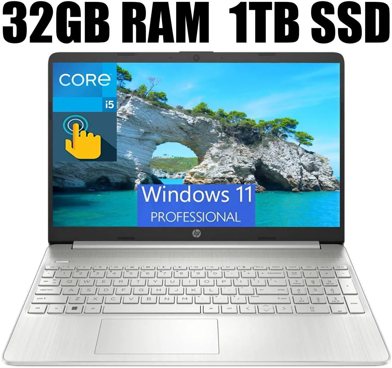 Main image of HP Pavilion 15 Laptop, 15.6" HD Touchscreen, Intel Core i5-1135G7 2.40GHz Quad-Core Processor, Intel Iris Xe Graphics, 32GB DDR4  1TB PCIe SSD, Numpad, HDMI, Type A&C, Webcam, Windows 11 Pro