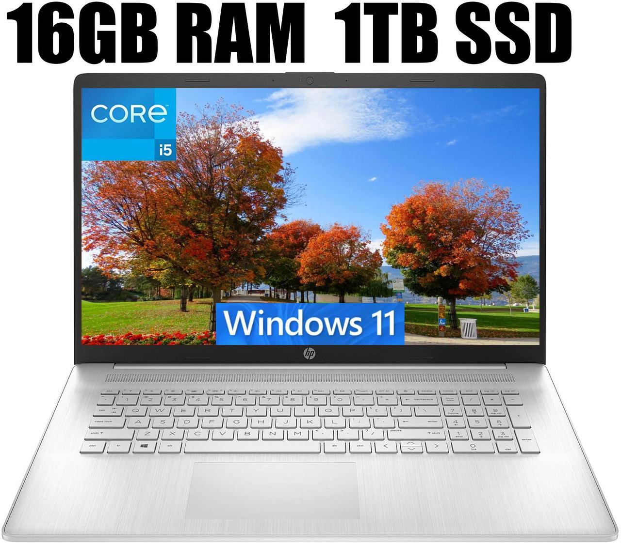 Main image of HP 17 Laptop, 17.3" FHD (1920 x 1080) Display, Intel Core i5-1135G7 2.40GHz Quad-Core Processor, Intel Iris Xe Graphics, 16GB DDR4  1TB PCIe SSD, Wi-Fi 5, Bluetooth, HDMI, Webcam, Windows 11