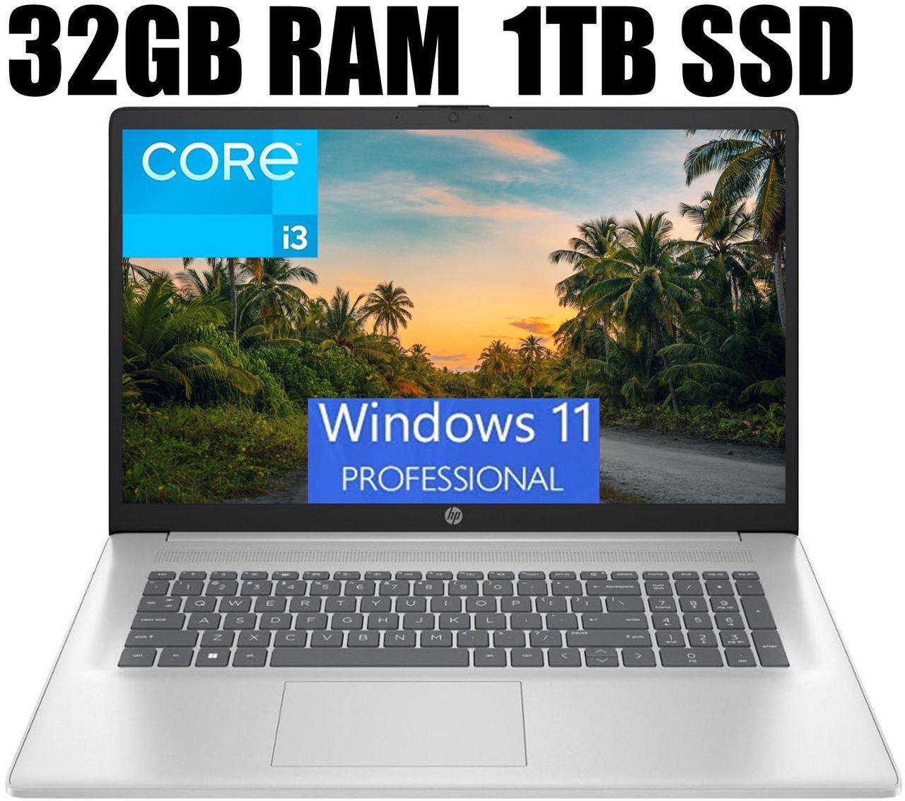Main image of HP 17 Business Laptop, 17.3" FHD (1920 x 1080) Display, Intel Core i3-1215U 6 cores Processor, Intel UHD Graphics, 32GB DDR4  1TB PCIe SSD, Wi-Fi and Bluetooth, Windows 11 Pro