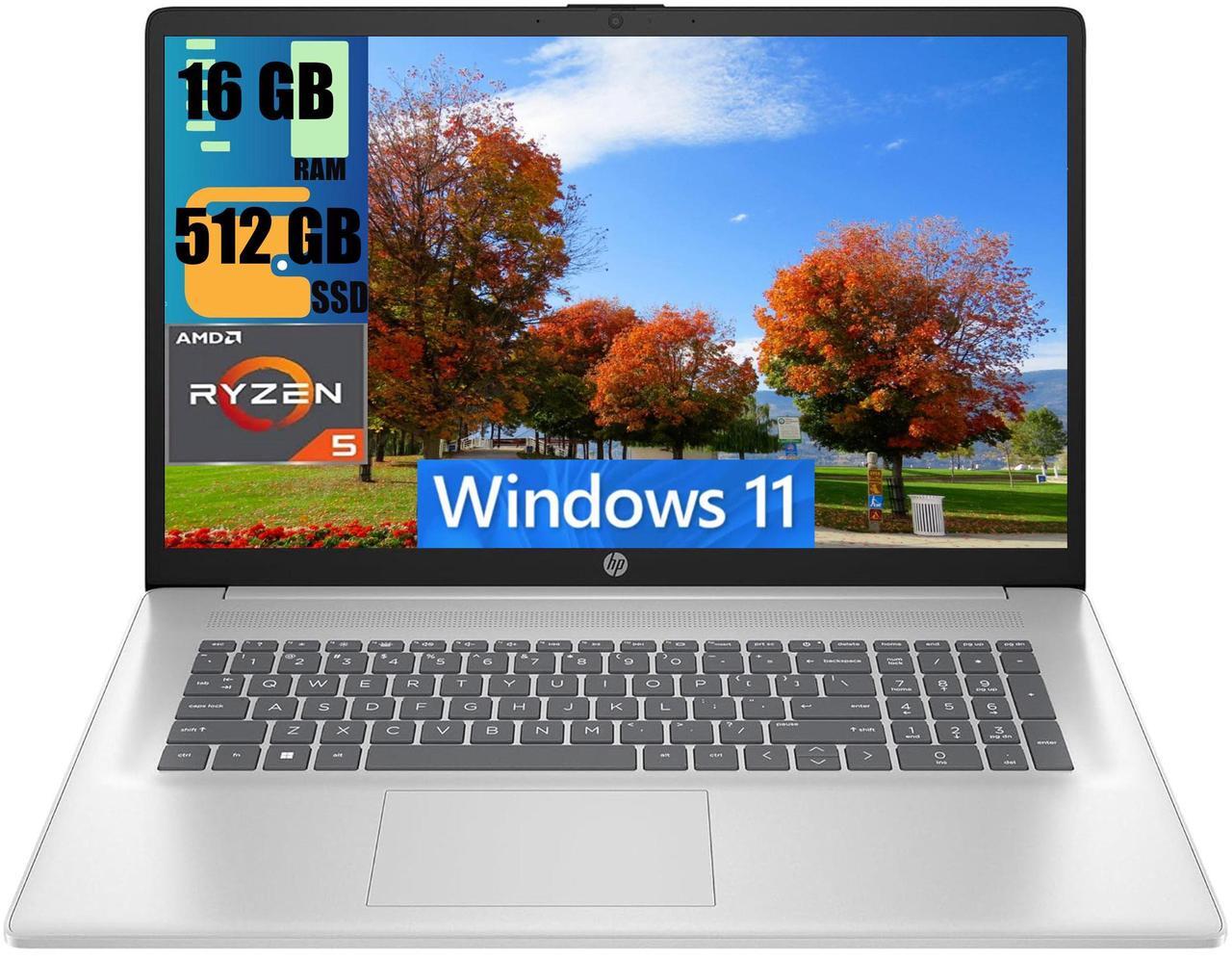 Main image of HP 17 Laptop, 17.3" FHD (1920 x 1080) Display, AMD Ryzen 5 7430U 6 cores Processor, AMD Radeon Graphics, 16GB DDR4  512GB PCIe SSD, HDMI, Wi-Fi 6, Bluetooth, Windows 11