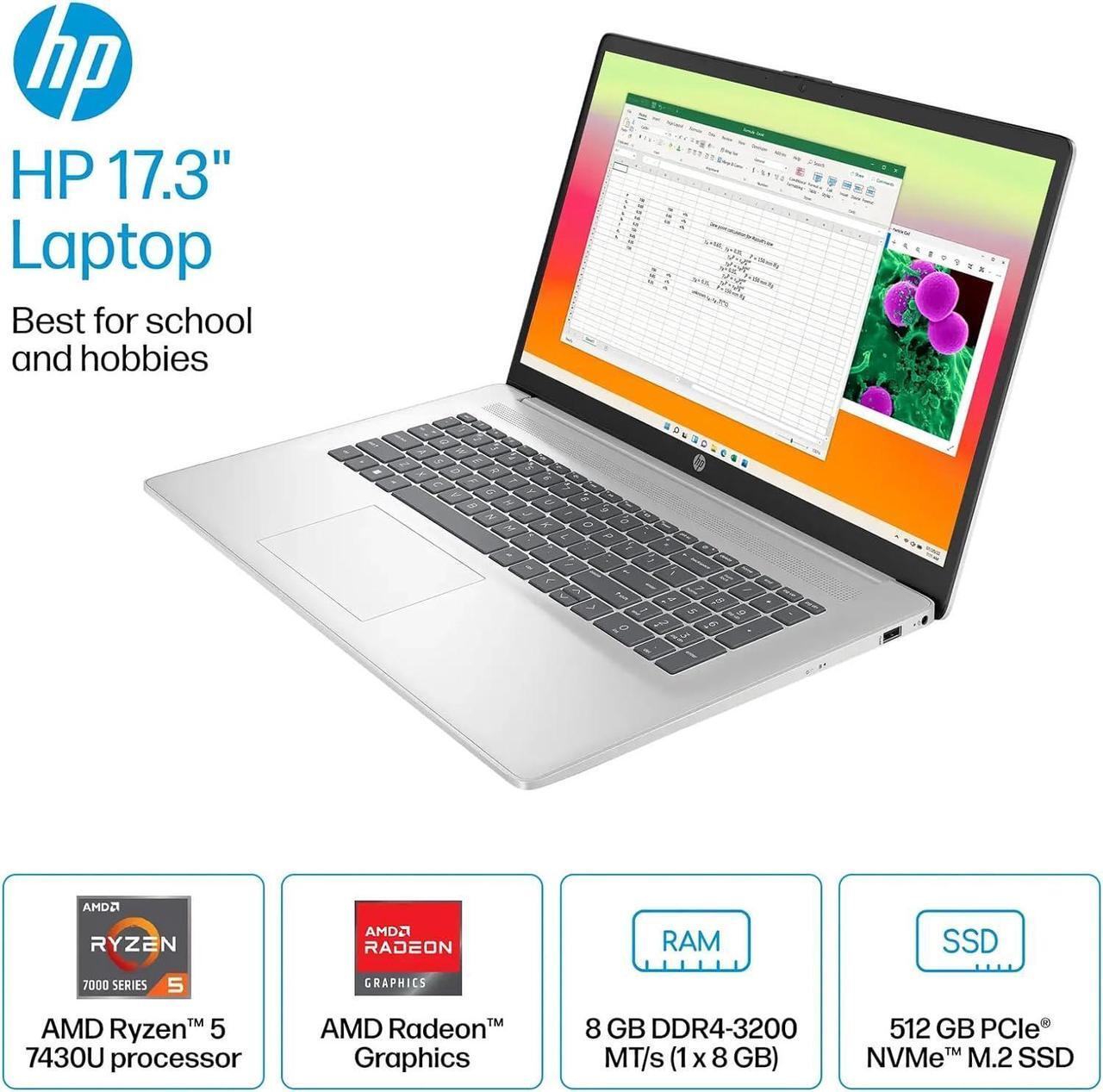 Alt view image 2 of 6 - HP 17 Laptop, 17.3" FHD (1920 x 1080) Display, AMD Ryzen 5 7430U 6 cores Processor, AMD Radeon Graphics, 16GB DDR4  512GB PCIe SSD, HDMI, Wi-Fi 6, Bluetooth, Windows 11