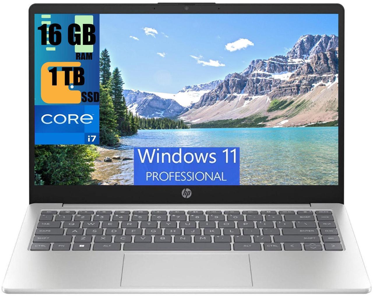 Main image of HP 14 Laptop, 14.0" Full HD (1920x1080) Display, Intel Core i7-1355U 10-Cores Processor, Intel Iris Xe Graphics, 16GB DDR4  1TB PCIe SSD, Backlit Keyboard, WiFi 6, Bluetooth, Windows 11 Pro