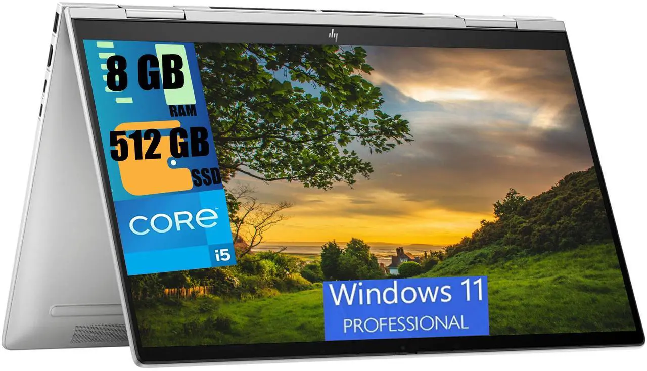 Main image of HP Envy x360 2-in-1 15 Laptop, 15.6" FHD Touchscreen, Intel Core i5-1335U 10-Core Processor, Intel Iris Xe Graphics, 8GB  DDR4  512GB  PCIe SSD, Backlit Keyboard, Thunderbolt 4, Windows 11 Pro