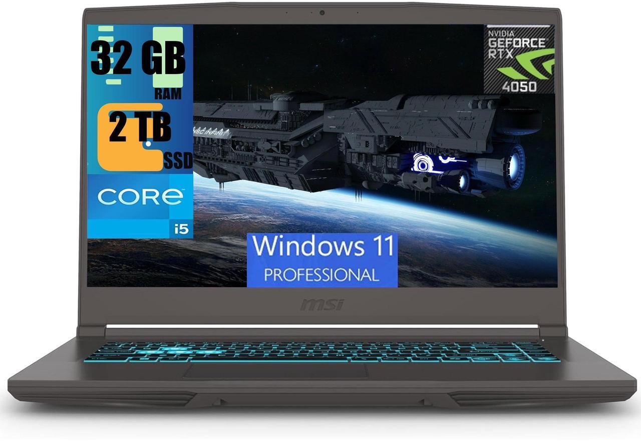Main image of MSI Thin 15 Gaming Laptop, 15.6" FHD 144Hz Display, Intel Core i5-13420H 8-core Processor, NVIDIA GeForce RTX 4050 6GB, 32GB DDR5  2TB PCIe SSD, WiFi 6, Backlit Keyboard, Cooler Boost, Windows 11 Pro