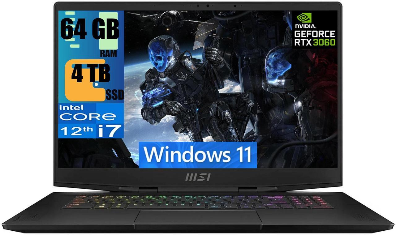 Main image of MSI Stealth GS77 17 Gaming Laptop, 17.3" FHD 144Hz Display, Intel Core i7-12700H 14-Core Processor, NVIDIA GeForce RTX 3060 6GB Graphic, 64GB DDR5  4TB PCIe SSD, RGB Backlit, Windows 11