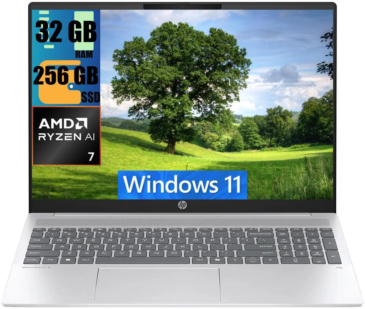 Main image of HP OmniBook 16 Business Laptop, 16" FHD+ Touchscreen, AMD Ryzen AI 7 350 8 Cores Processor, AMD Radeon Graphics, 32 DDR4  256 PCIe SSD, Wi-Fi 6, Backlit, 1080P Camera, Windows 11 Home