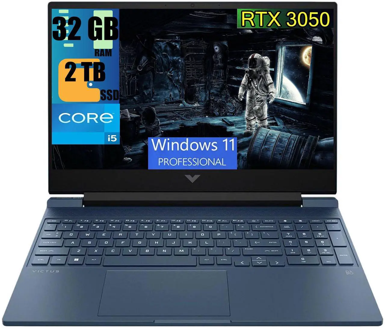 Main image of HP Victus 15 Gaming Laptop, 15.6" FHD 144Hz Display, Intel Core i5-12450H 8 Cores Processor, NVIDIA GeForce RTX 3050 4 GB GDDR6, 32GB DDR4  2TB PCIe SSD, Backlit KB, Webcam, Wi-Fi 6, Windows 11 Pro