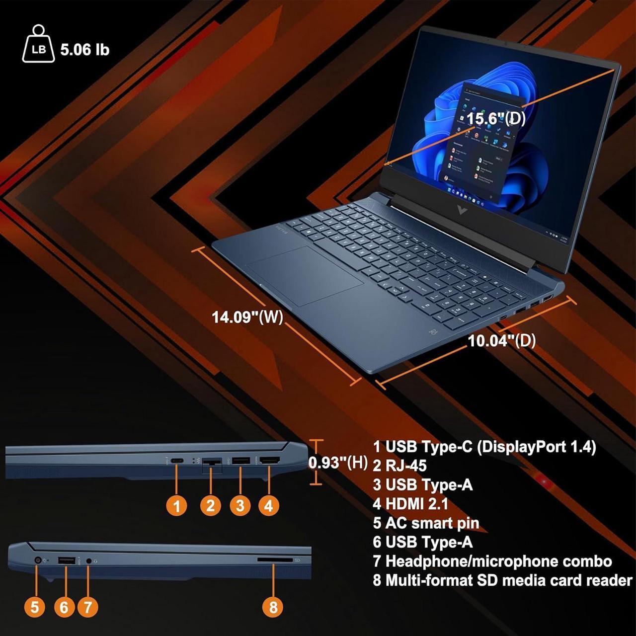 Alt view image 6 of 6 - HP Victus 15 Gaming Laptop, 15.6" FHD 144Hz Display, Intel Core i5-12450H 8 Cores Processor, NVIDIA GeForce RTX 3050 4 GB GDDR6, 16GB DDR4  2TB PCIe SSD, Backlit KB, Webcam, Wi-Fi 6, Windows 11