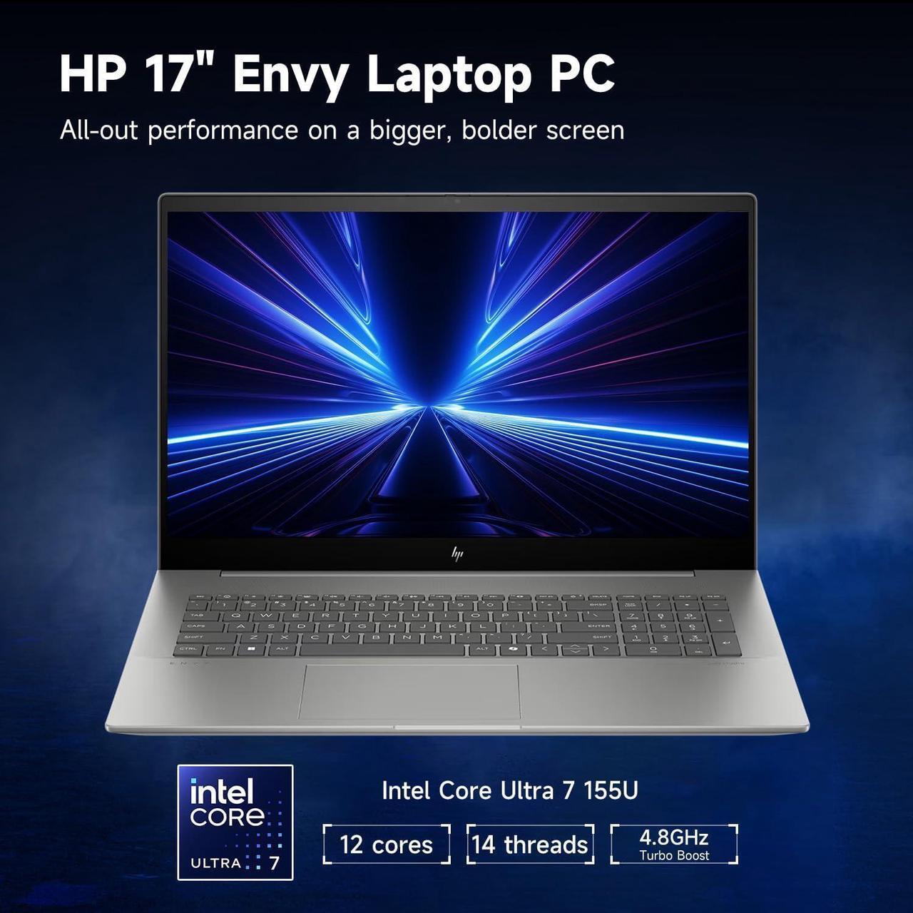 Alt view image 4 of 7 - HP Envy 17 Laptop, 17.3" 4K UHD Display, Intel Core Ultra 7 155U 12 Cores Processor, NVIDIA GeForce RTX 3050 4GB GDDR6 Graphics, 32GB DDR4  1TB PCIe SSD, Backlit KB, Wi-Fi 7, Windows 11