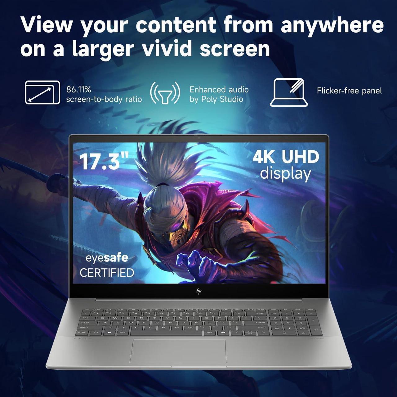 Alt view image 5 of 7 - HP Envy 17 Laptop, 17.3" 4K UHD Display, Intel Core Ultra 7 155U 12 Cores Processor, NVIDIA GeForce RTX 3050 4GB GDDR6 Graphics, 32GB DDR4  1TB PCIe SSD, Backlit KB, Wi-Fi 7, Windows 11