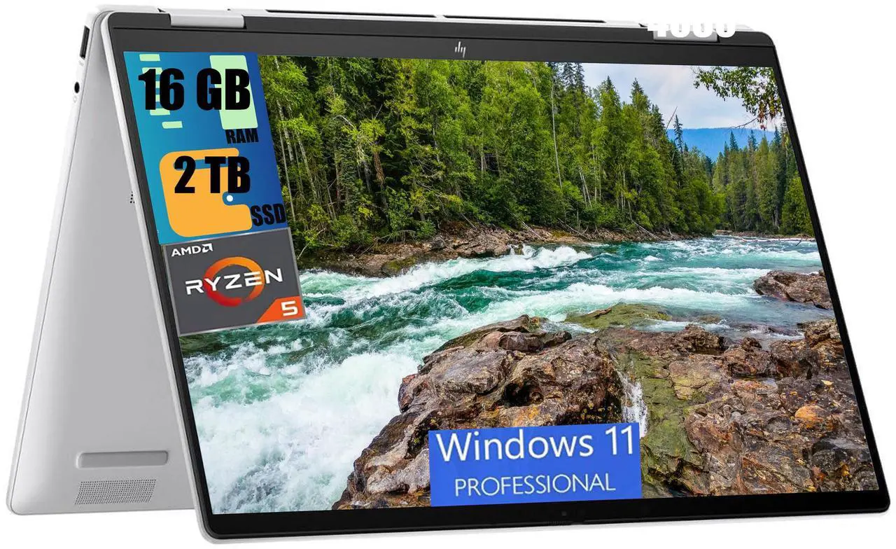 Main image of HP Envy x360 2-in-1 14 Laptop, 14" WUXGA Touchscreen, AMD Hexa-core Ryzen 5 8640HS Processor, AMD Radeon 760M Graphics, 16GB DDR4  2TB PCIe SSD, Backlit Keyboard, Bluetooth 5.3, Windows 11 Pro