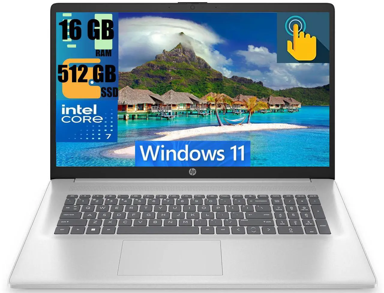 Main image of HP 17 Business Laptop, 17.3" HD+ Touchscreen, Intel Core 7 150U 10-Core Processor, Intel Graphics, 16GB DDR4  512GB PCIe SSD, Backlit Keyboard, Wi-Fi 6, Bluetooth 5.3, Windows 11