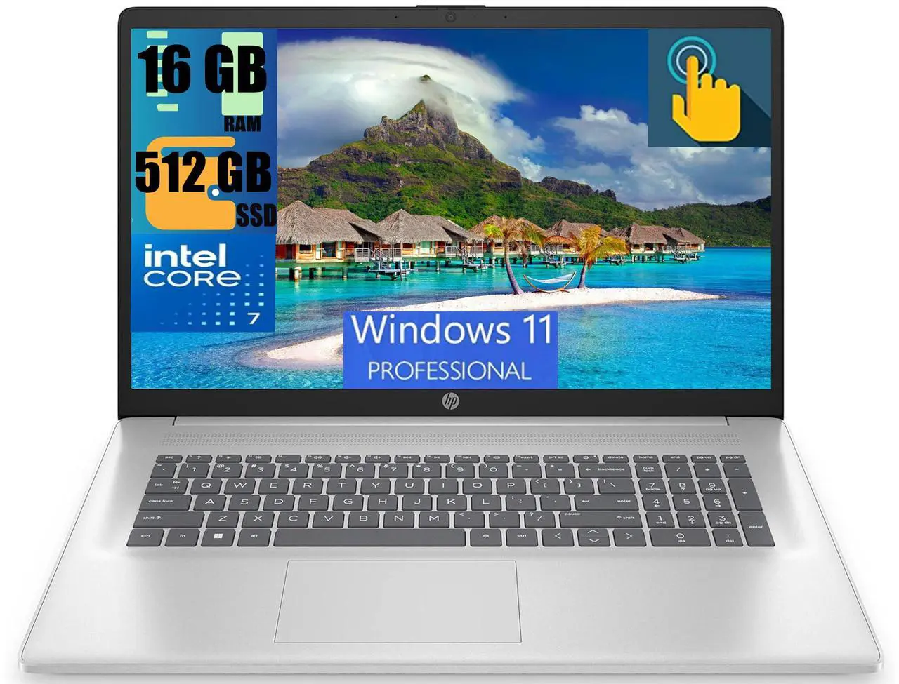 Main image of HP 17 Business Laptop, 17.3" HD+ Touchscreen, Intel Core 7 150U 10-Core Processor, Intel Graphics, 16GB DDR4  512GB PCIe SSD, Backlit Keyboard, Wi-Fi 6, Bluetooth 5.3, Windows 11 Pro