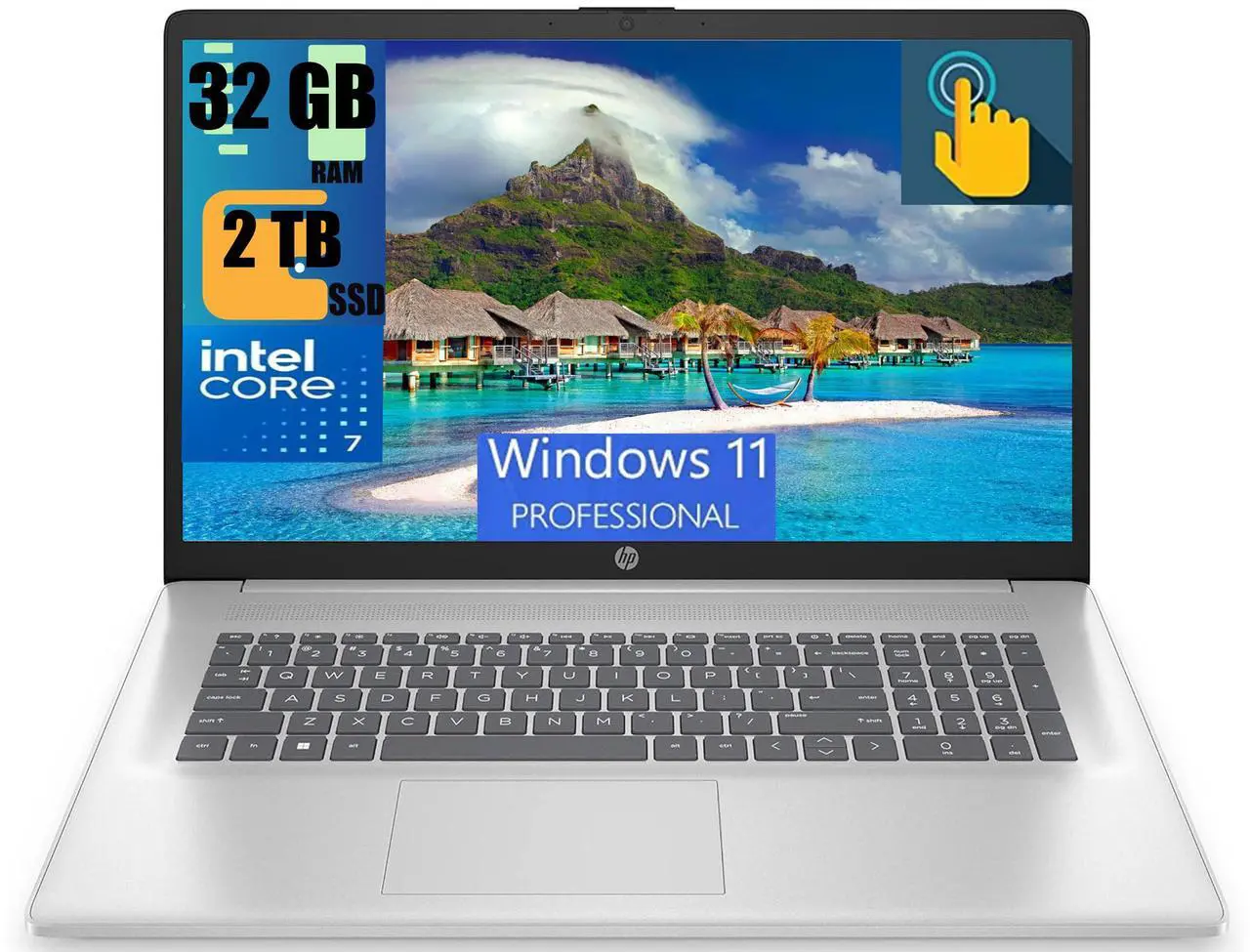 Main image of HP 17 Business Laptop, 17.3" HD+ Touchscreen, Intel Core 7 150U 10-Core Processor, Intel Graphics, 32GB DDR4  2TB PCIe SSD, Backlit Keyboard, Wi-Fi 6, Bluetooth 5.3, Windows 11 Pro