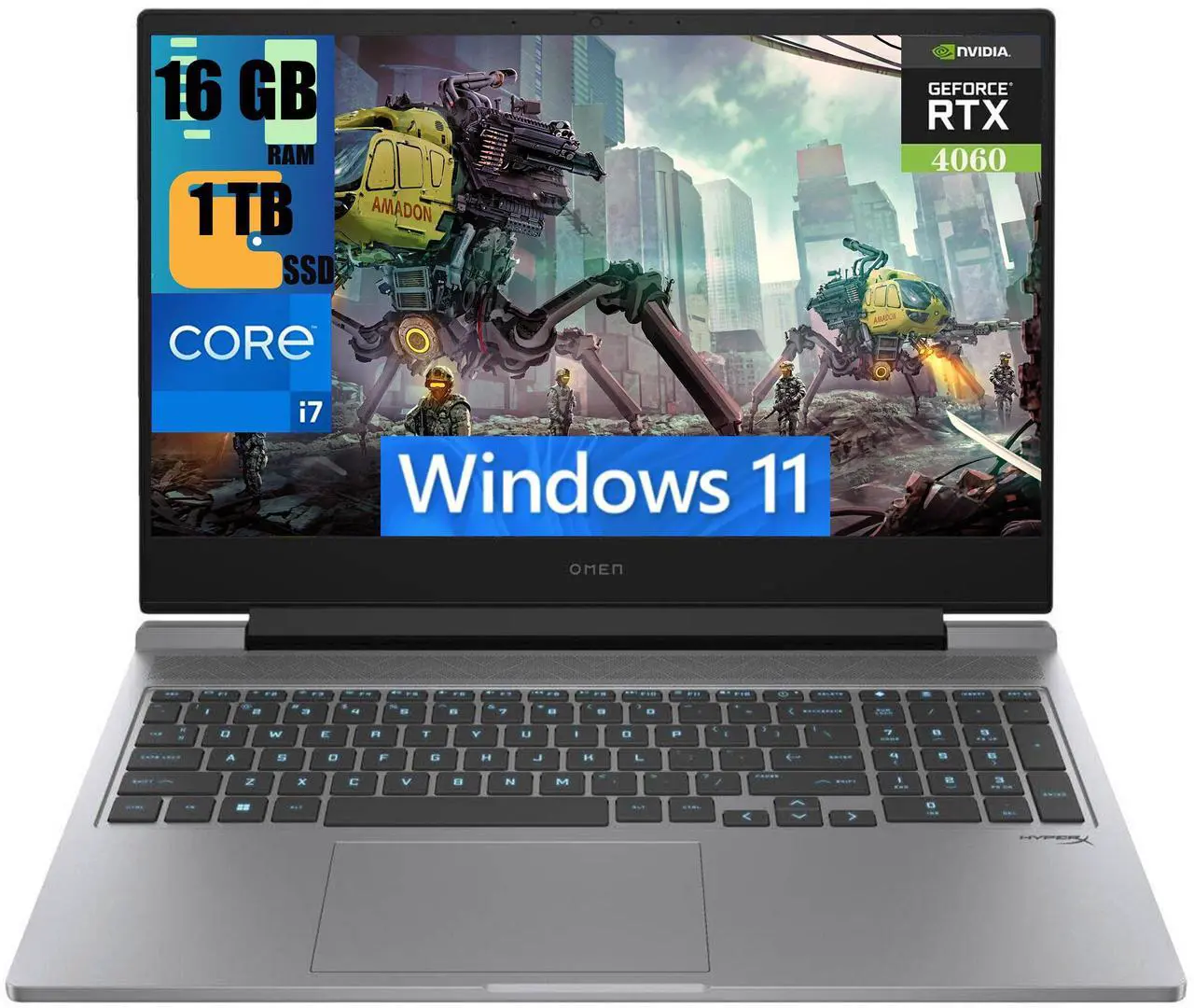 Main image of HP Omen 16 Gaming Laptop, 16.1" FHD 144Hz, Intel Core i7-14650HX 16-core Processor, Nvidia GeForce RTX 4060 8GB Graphic, 16GB DDR5  1TB PCIe SSD, RGB Backlit Thunderbolt, Windows 11