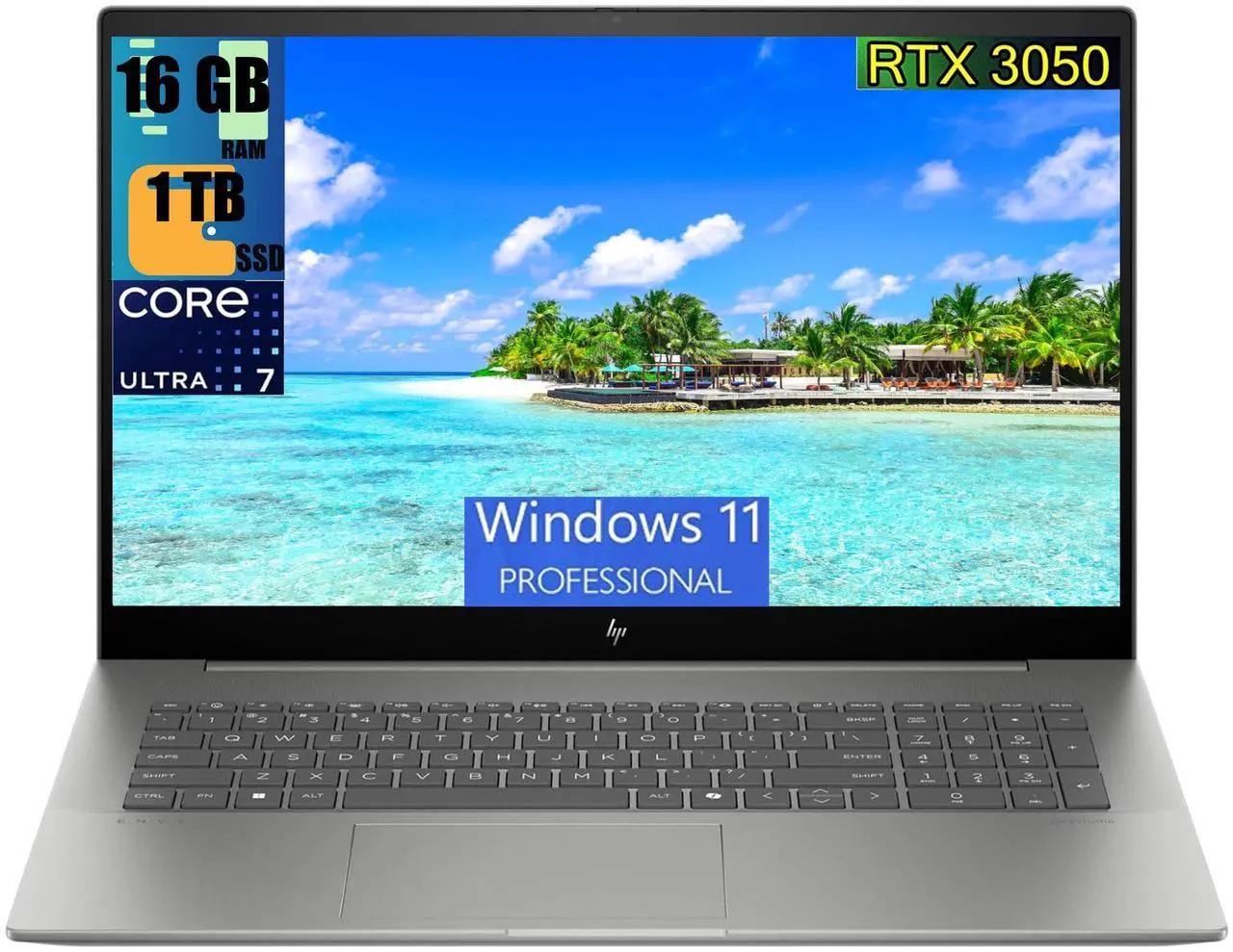 Main image of HP Envy 17 Business Laptop, 17.3" FHD Touchscreen, Intel Core Ultra 7 155U 12-Cores Processor, GeForce RTX 3050 4GB GDDR6, 16GB DDR4  1TB PCIe SSD, Backlit KB, 2 Thunderbolt 4, Windows 11 Pro