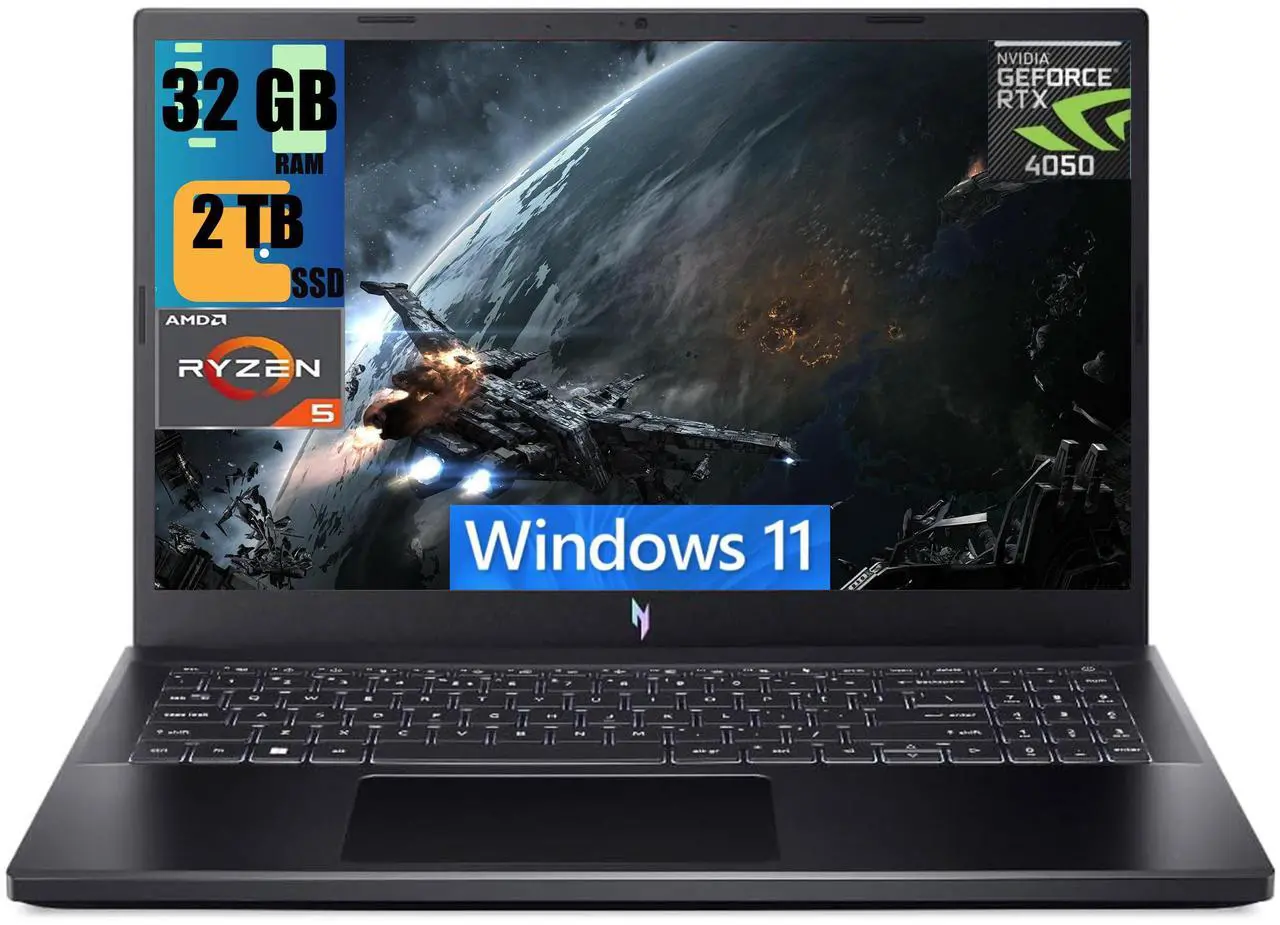 Main image of Acer Nitro V 15 Gaming Laptop, 15.6" FHD 144Hz Display, AMD Ryzen 5 7535HS 6-core  Processor, NVIDIA GeForce RTX 4050 6GB Graphic, 32GB DDR5  2TB PCIe SSD, Backlit KB, Bluetooth 5.1, Windows 11