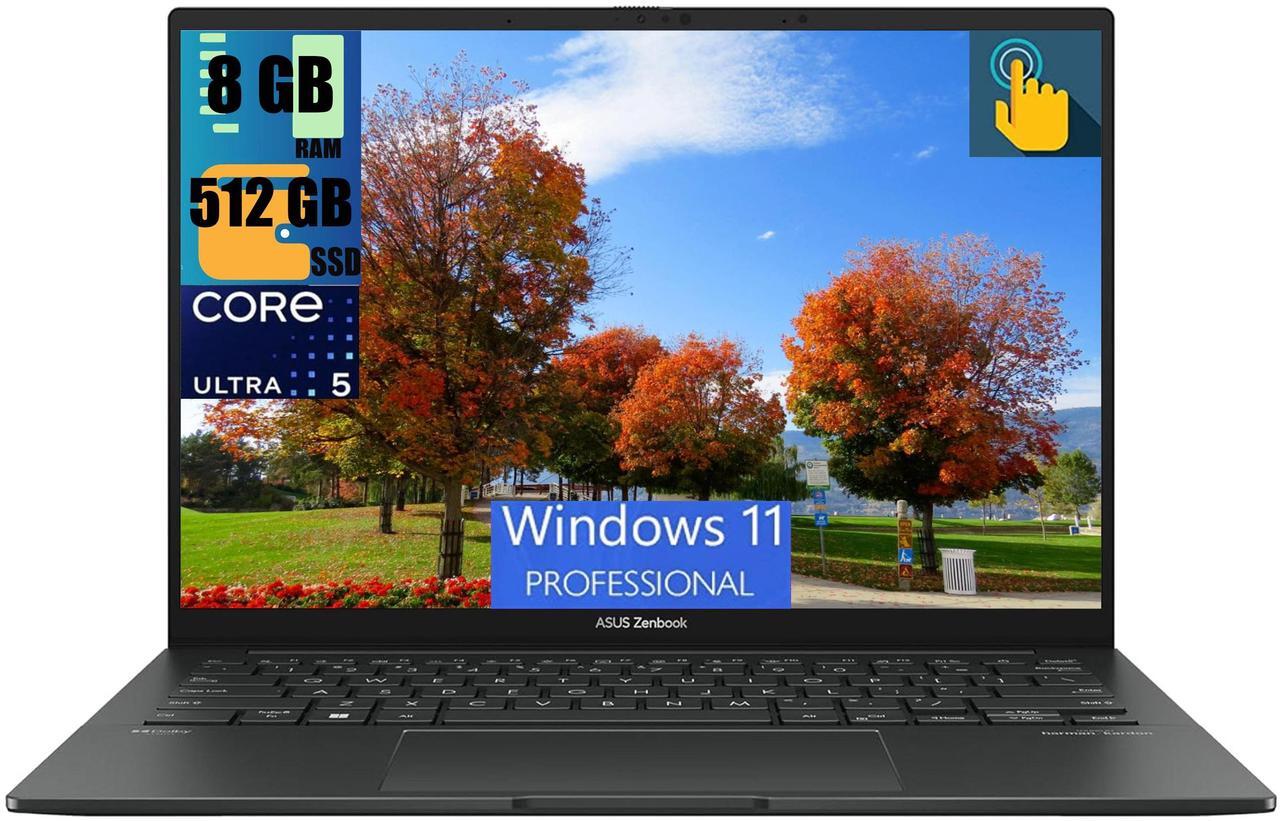 Main image of ASUS Zenbook 14 OLED Business Laptop, 14" FHD+ Touchscreen, Intel Core Ultra 5 125H 14 cores Processor, Intel Graphics, 8GB  DDR4  512GB  PCIe SSD, Backlit Keyboard, Wi-Fi 6E, Windows 11 Pro