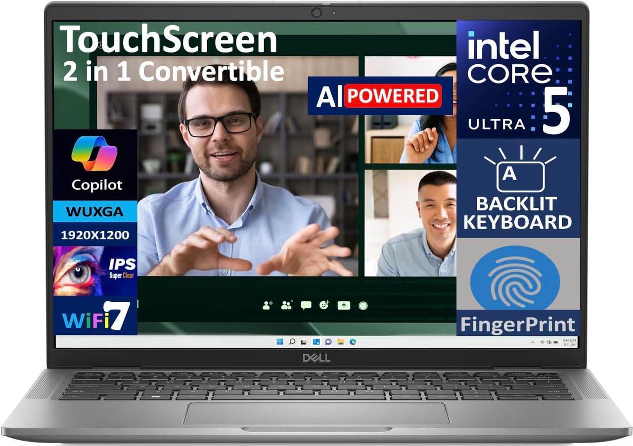 Alt view image 3 of 6 - Dell Latitude 7450 2-in-1 14 Laptop, 14.0" WUXGA (1920x1200) Touchscreen, Intel Ultra 5 135U 12-Cores Processor, Intel Graphics, 16GB  DDR4  1TB PCIe SSD, Backlit KB, Fingerprint, Windows 11 Home