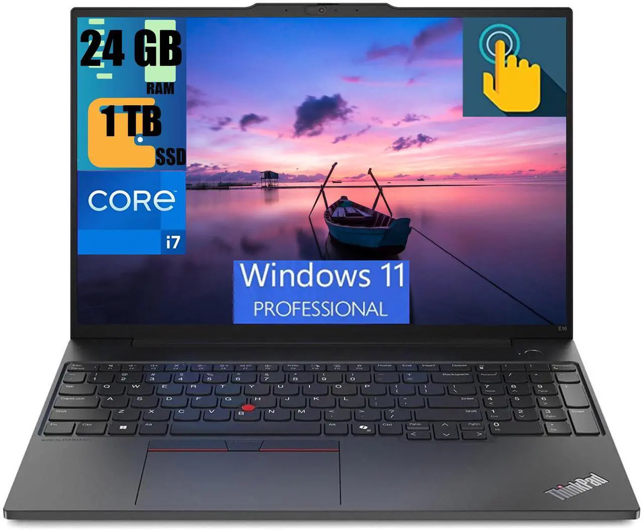 Main image of Lenovo ThinkPad E16 Business Laptop, 16" FHD+ Touchscreen, Intel Core i7-1355U 10 Cores processor, Intel Iris Xe Graphics, 24GB DDR4  1TB PCIe SSD, Fingerprint, Backlit KB, Wi-Fi 6, Windows 11 Pro