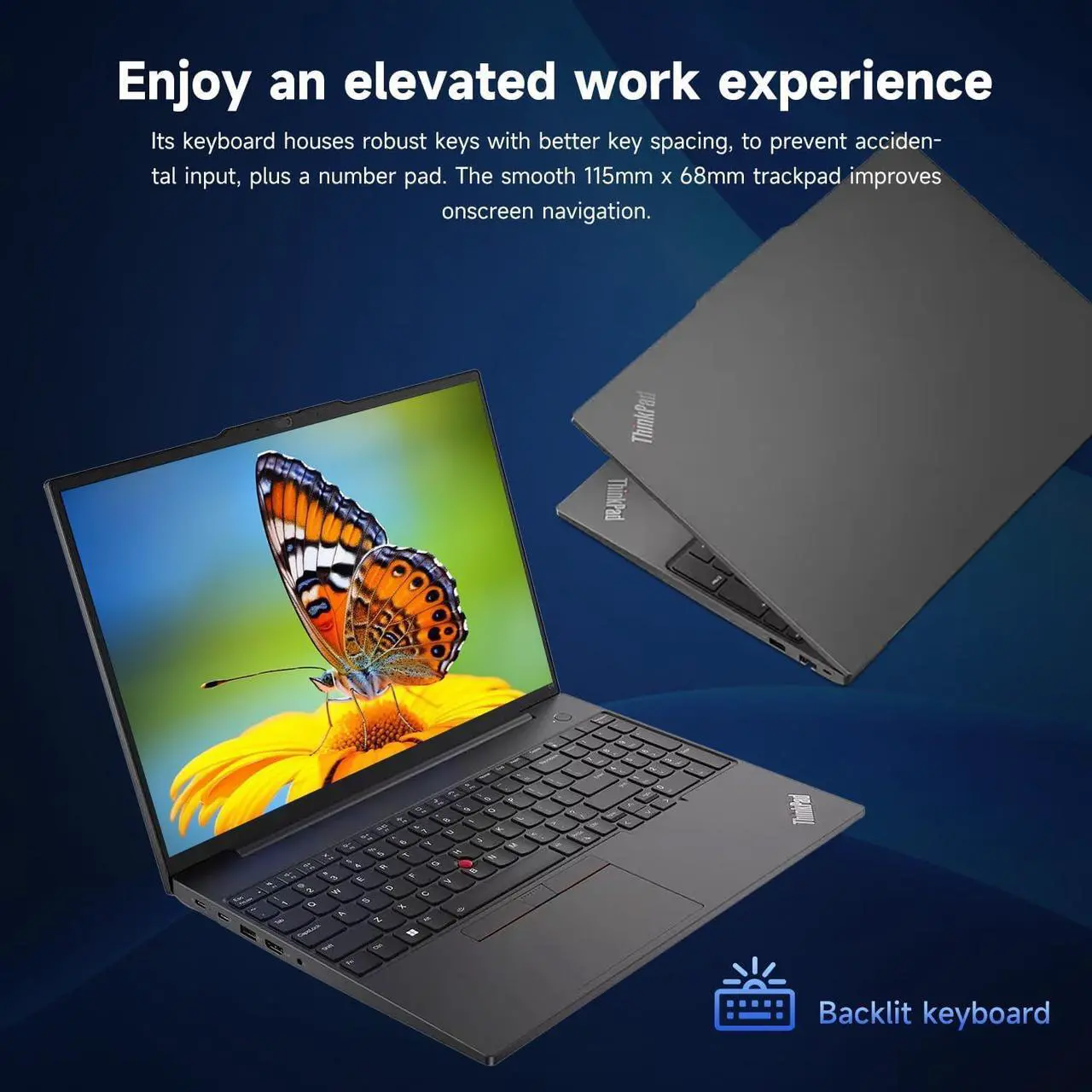 Alt view image 2 of 6 - Lenovo ThinkPad E16 Business Laptop, 16" FHD+ Touchscreen, Intel Core i7-1355U 10 Cores processor, Intel Iris Xe Graphics, 24GB DDR4  1TB PCIe SSD, Fingerprint, Backlit KB, Wi-Fi 6, Windows 11 Pro