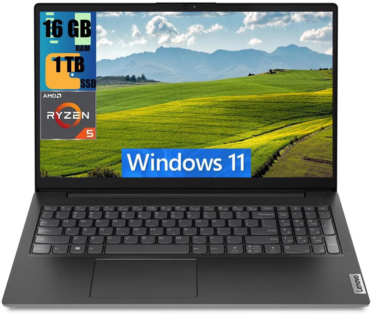 Main image of Lenovo V15 Laptop, 15.6" FHD (1920 x 1080) Display, AMD Ryzen 5 5500U Hexa-core Processor, AMD Radeon Graphics, 16GB DDR4  1TB PCIe SSD, HDMI, RJ45, Numeric Keypad, Wi-Fi, Windows 11