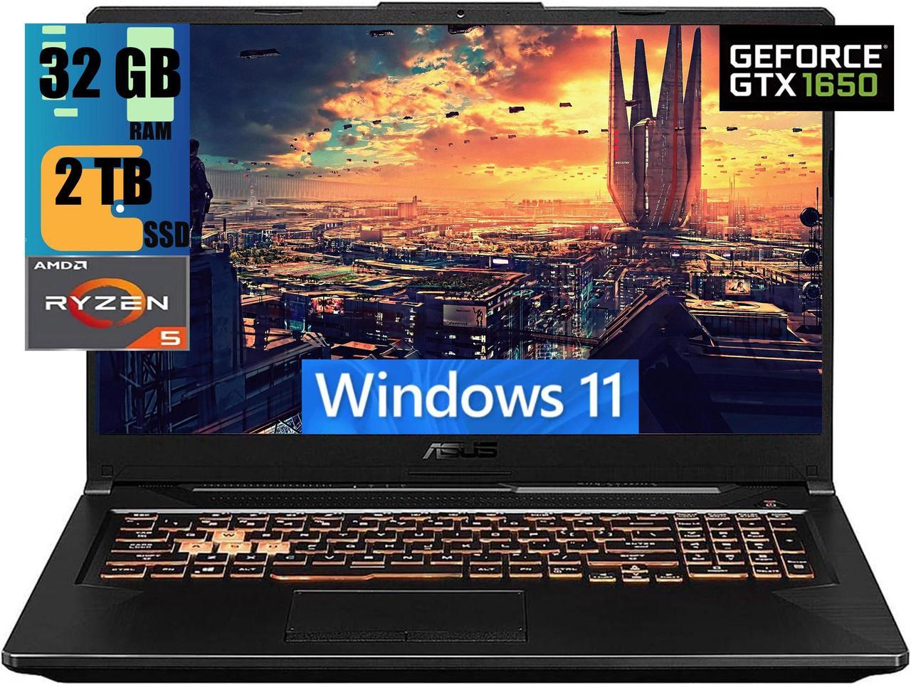 ASUS TUF Gaming A17 Gaming Laptop, 17.3" Full HD 144Hz Display, AMD Ryzen 5 4600H 6-core Processor, GeForce GTX 1650 4GB GDDR6 Graphics, 32GB DDR4  2TB PCIe SSD, RGB Keyboard, Windows 11