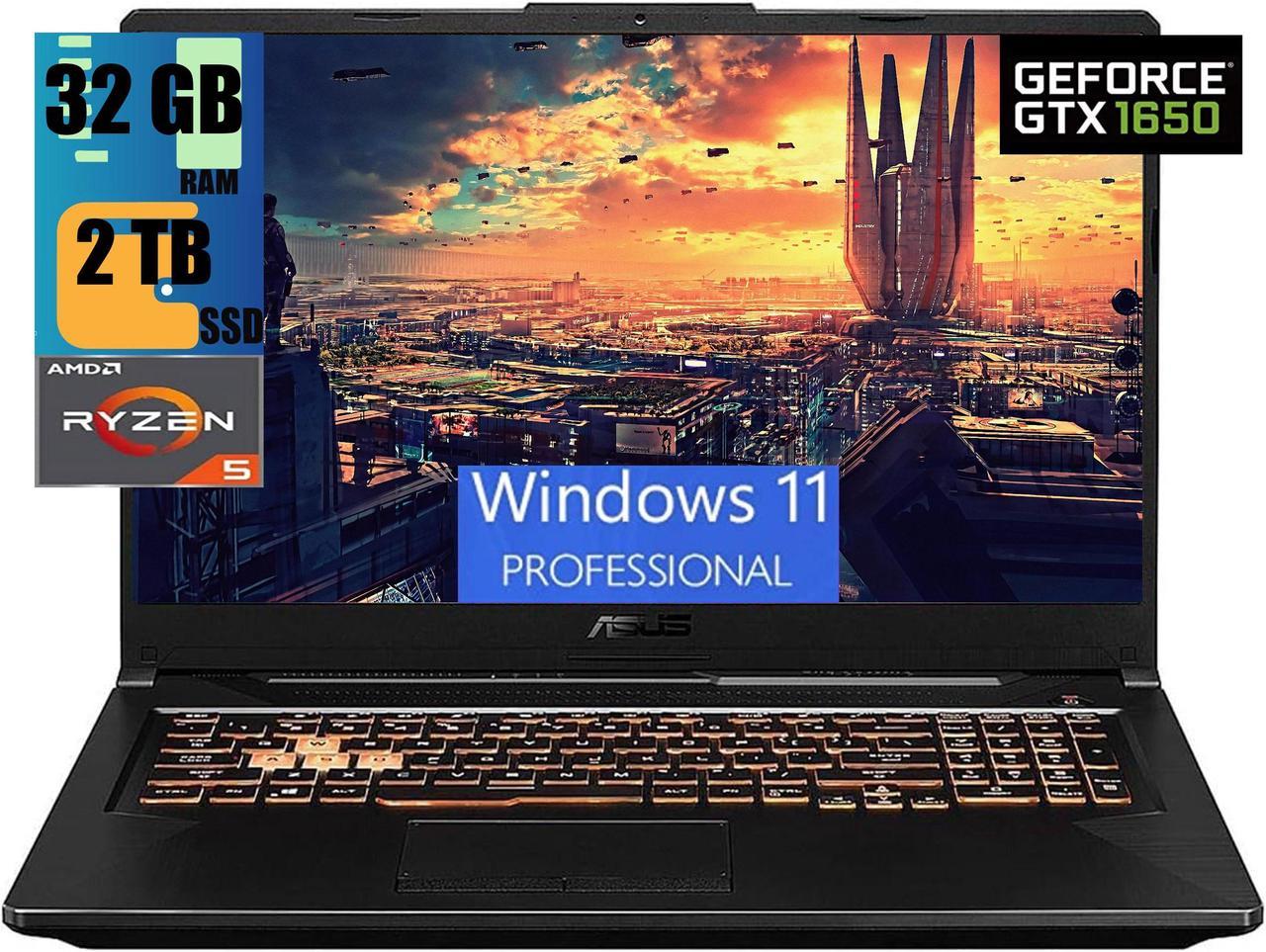 ASUS TUF Gaming A17 Gaming Laptop, 17.3" Full HD 144Hz Display, AMD Ryzen 5 4600H 6-core Processor, GeForce GTX 1650 4GB GDDR6 Graphics, 32GB DDR4  2TB PCIe SSD, RGB Keyboard, Windows 11 Pro