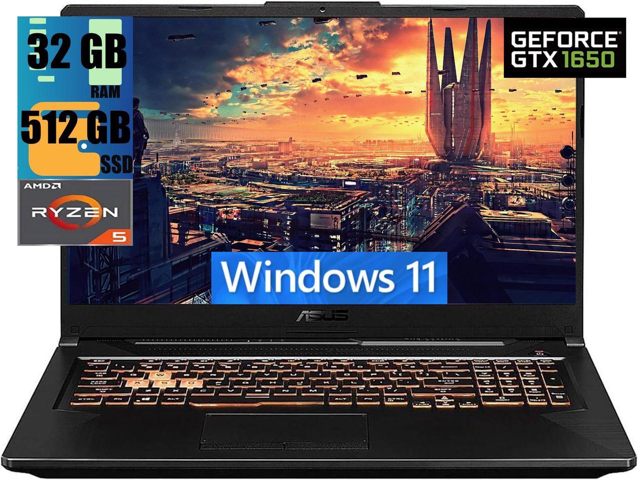 ASUS TUF Gaming A17 Gaming Laptop, 17.3" Full HD 144Hz Display, AMD Ryzen 5 4600H 6-core Processor, GeForce GTX 1650 4GB GDDR6 Graphics, 32GB DDR4  512GB PCIe SSD, RGB Keyboard, Windows 11