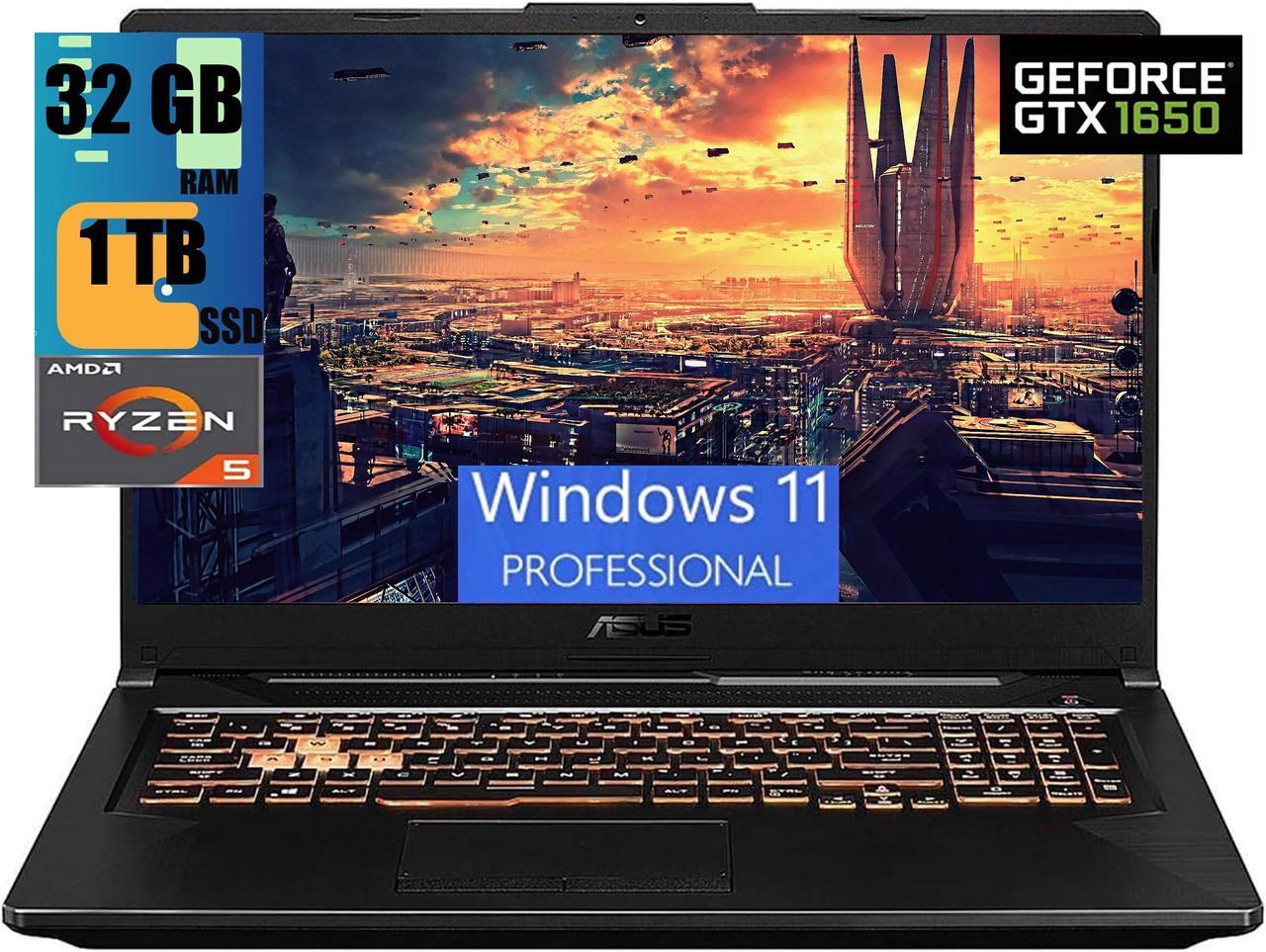 ASUS TUF Gaming A17 Gaming Laptop, 17.3" Full HD 144Hz Display, AMD Ryzen 5 4600H 6-core Processor, GeForce GTX 1650 4GB GDDR6 Graphics, 32GB DDR4  1TB PCIe SSD, RGB Keyboard, Windows 11 Pro