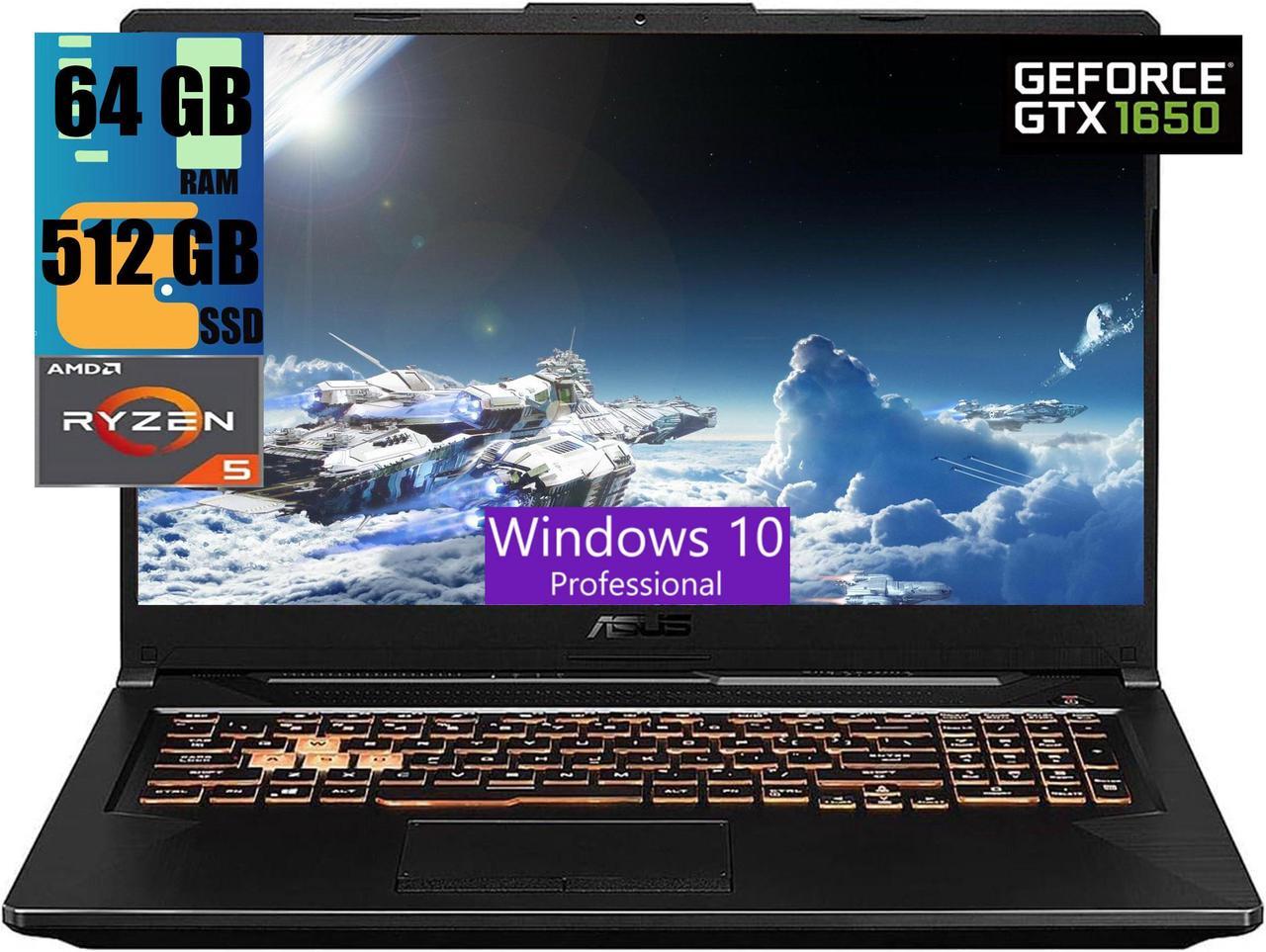 ASUS TUF Gaming A17 Gaming Laptop, 17.3" Full HD 144Hz Display, AMD Ryzen 5 4600H 6-core Processor, GeForce GTX 1650 4GB GDDR6 Graphics, 64GB DDR4  512GB PCIe SSD, RGB Keyboard, Windows 10 Pro