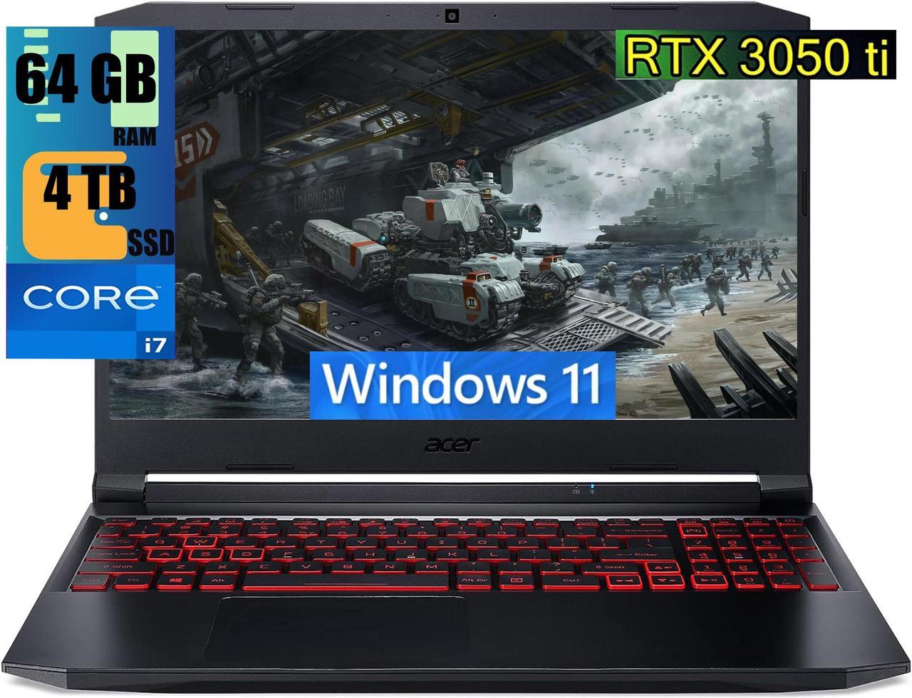 Acer Nitro 5 15 Gaming Laptop, 15.6" FHD 144Hz Display, Intel Core i7-11800H 8 cores, NVIDIA GeForce RTX 3050 Ti 4GB GDDR6, 64GB DDR4  4TB PCIe SSD, Wi-Fi 6 Backlit Keyboard, Windows 11