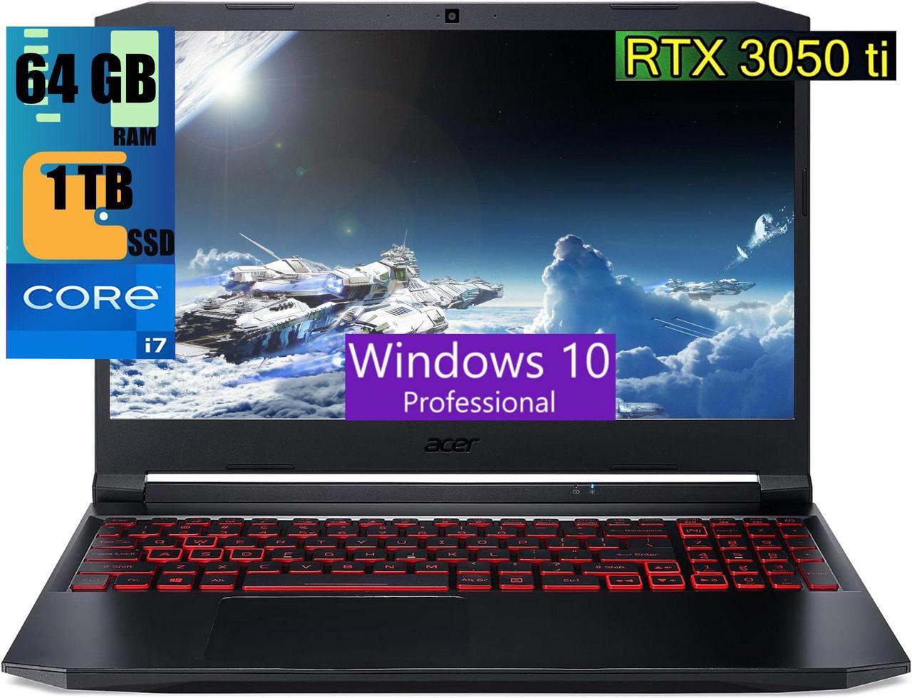 Acer Nitro 5 15 Gaming Laptop, 15.6" FHD 144Hz Display, Intel Core i7-11800H 8 cores, NVIDIA GeForce RTX 3050 Ti 4GB GDDR6, 64GB DDR4  1TB PCIe SSD, Wi-Fi 6 Backlit Keyboard, Windows 10 Pro