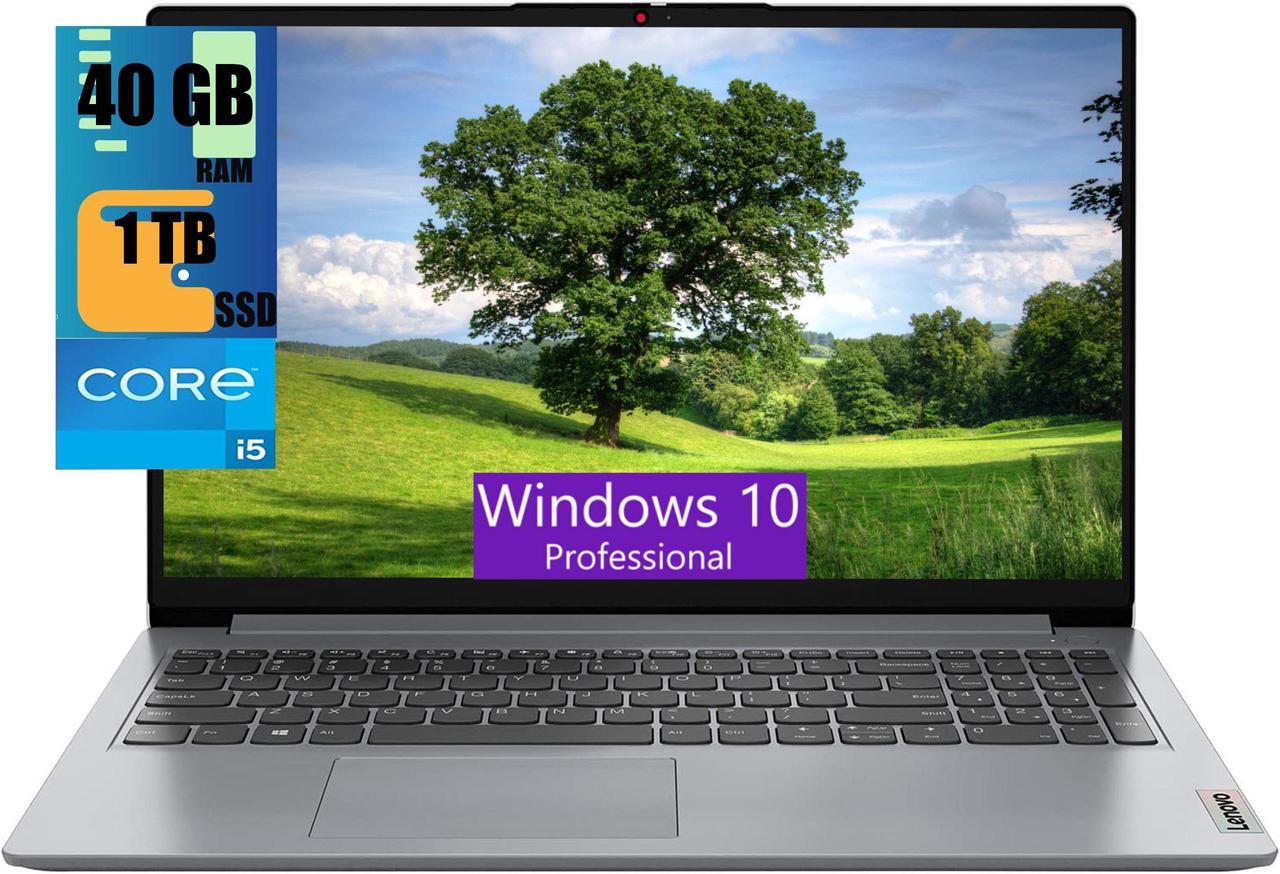 Lenovo IdeaPad 1i 15 Laptop, 15.6" FHD (1920 x 1080) Display, Intel Core i5-1235U 10 core Processor, Intel Iris Xe Graphics, 40GB DDR4  1TB PCIe SSD, Wi-Fi 6 and Bluetooth 5.0, Windows 10 Pro