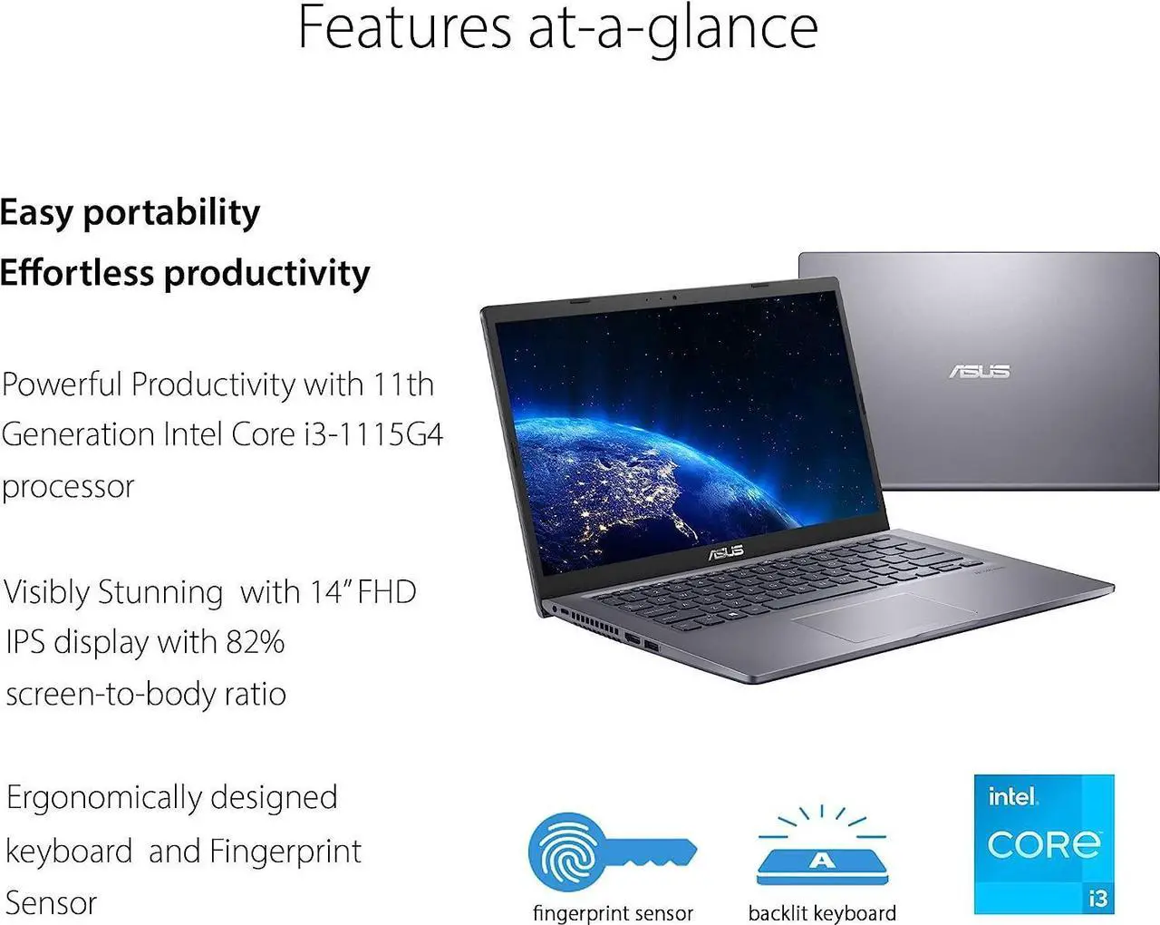 Alt view image 3 of 7 - ASUS VivoBook 14 Slim Laptop, 14" FHD Display (1920 x 1080), Intel Core i3-1115G4 (Beats i7-8550U), Intel UHD graphics, 20GB DDR4  2TB PCIe SSD, Backlitkeyboard, Fingerprint Reader, Windows 11